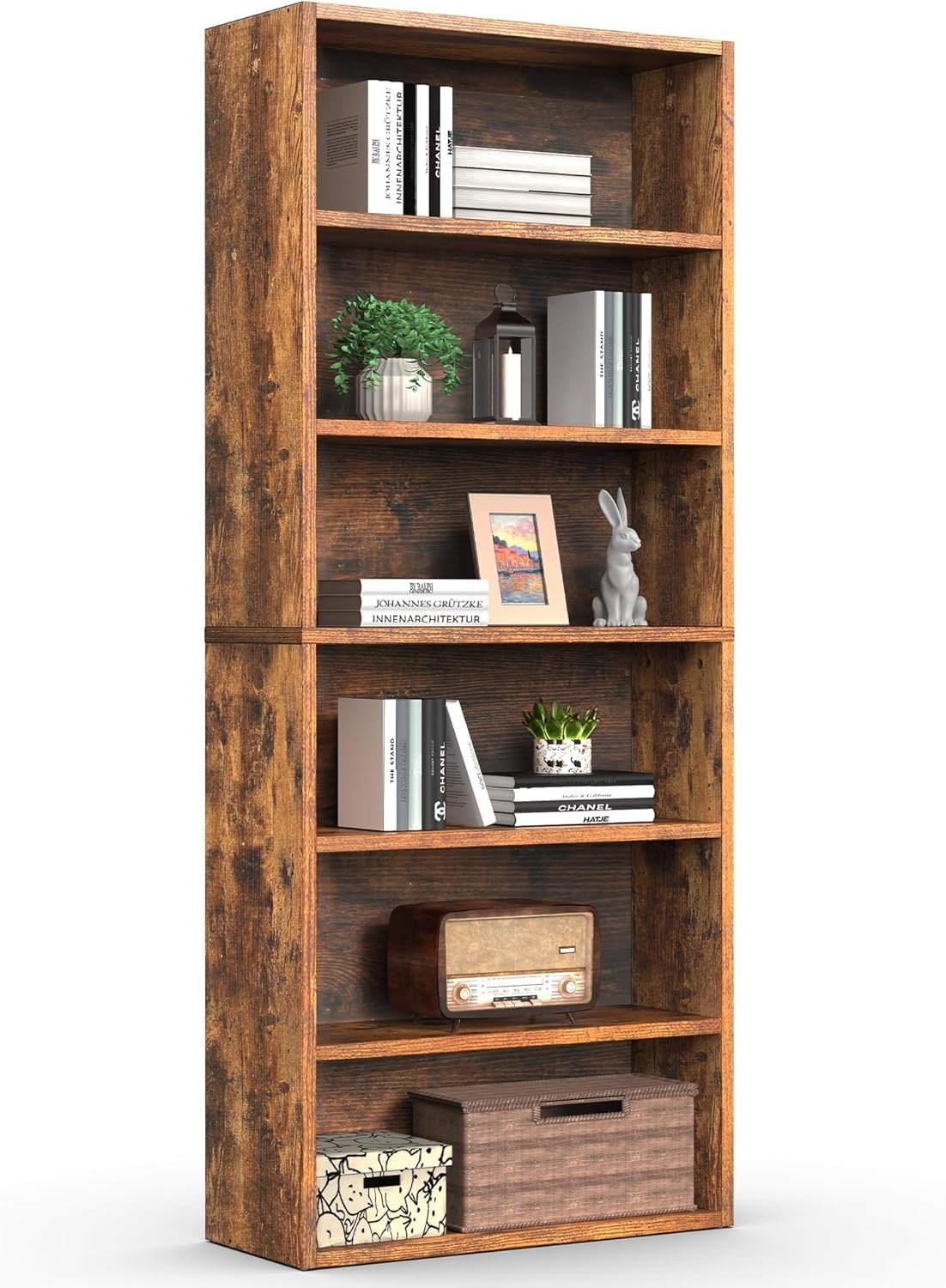 Sweetcrispy Tall Bookshelf, Book Shelf, Storage Organizer | 6 Tier Bookcase, 63 Inch Shelf Floor Standing Corner Unit, Living Room, Home Office, Kitchen, Bedroom, Black Wood