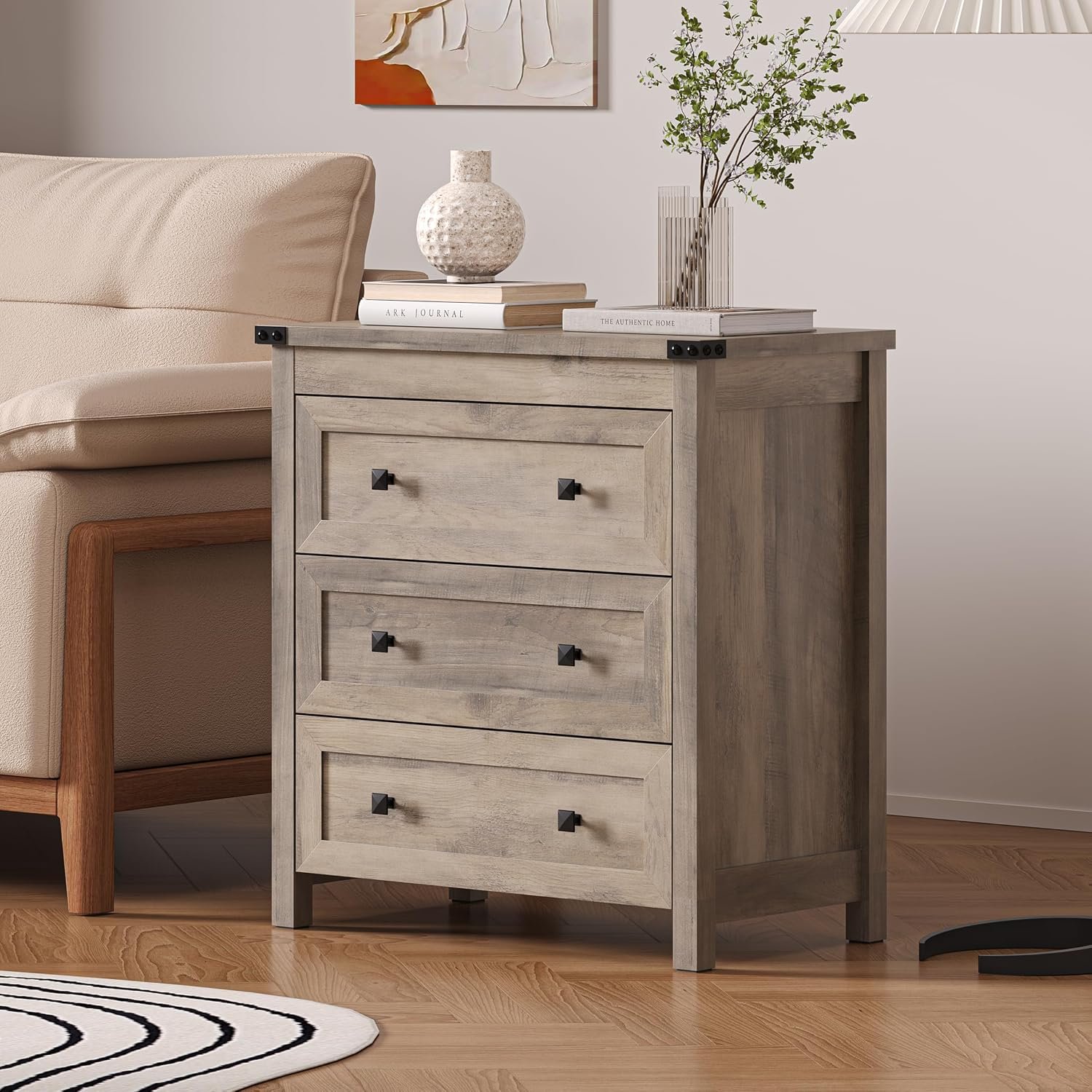 BORNOON 3-Drawer Dresser, Small Wooden Chest of Drawers with Metal Knobs, Water-Resistant Top, Storage Organizer with Anti-Tip Kit for Bedroom, Nursery, Living Room