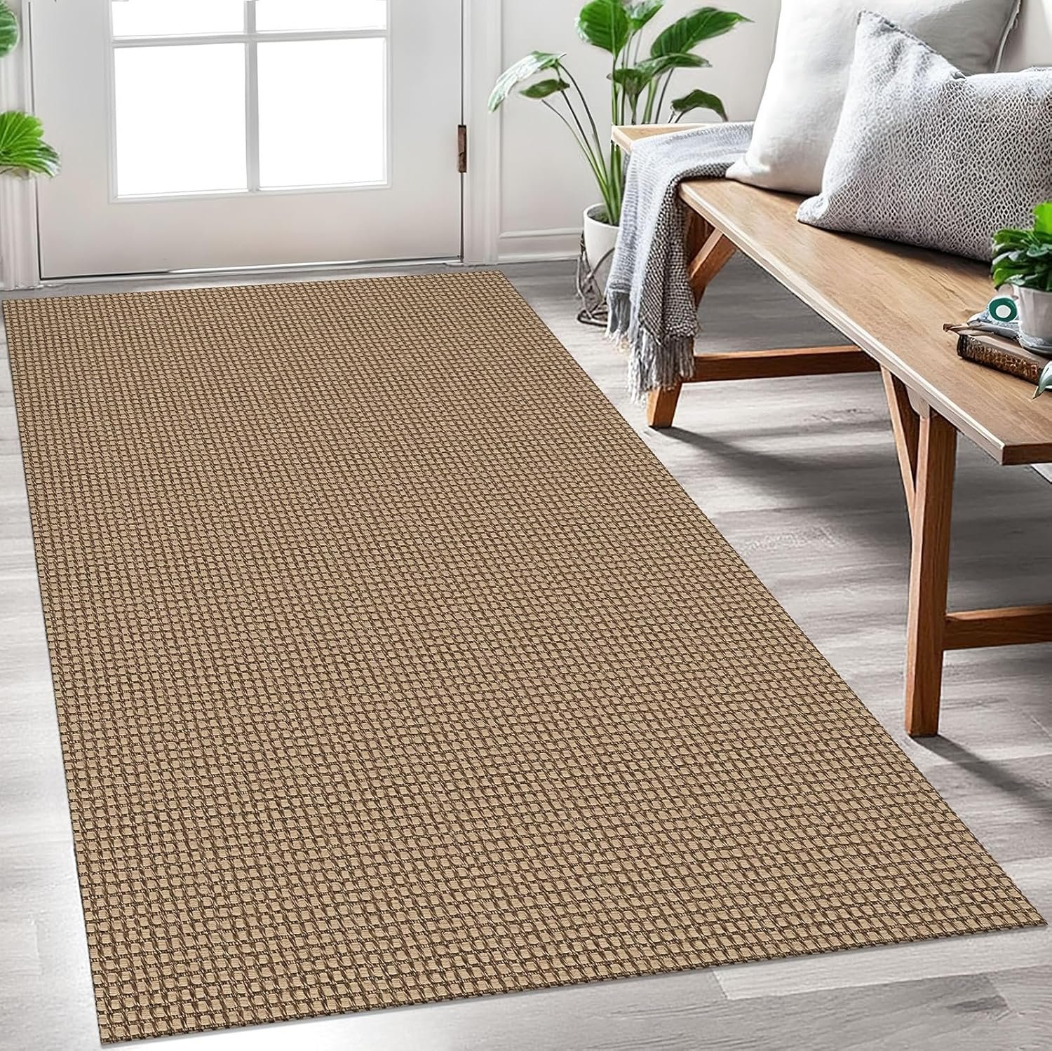 Woven Area Rug 3×5 Ft Washable Rugs for Entryway Braided Non Slip Rubber Backed Throw Rugs Door Mat Indoor Outdoor Entrance Cotton Carpet for Kitchen Foyer Front Door, Orange/Tan/Brown