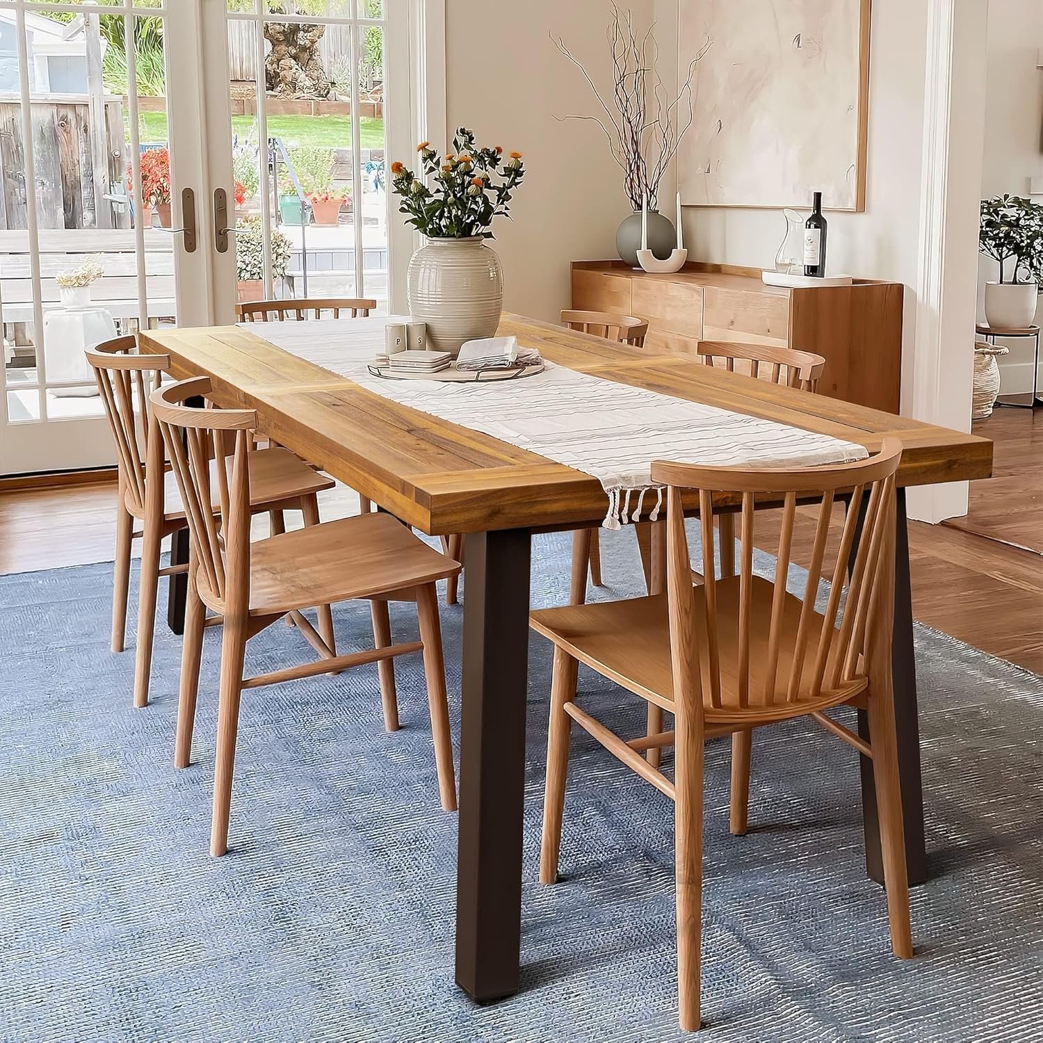 Devoko 6 Person Acacia Wood Dining Table for Kitchen,Natural | Farmhouse Kitchen Table for 6 for Indoor Outdoor Mesa De Comedor
