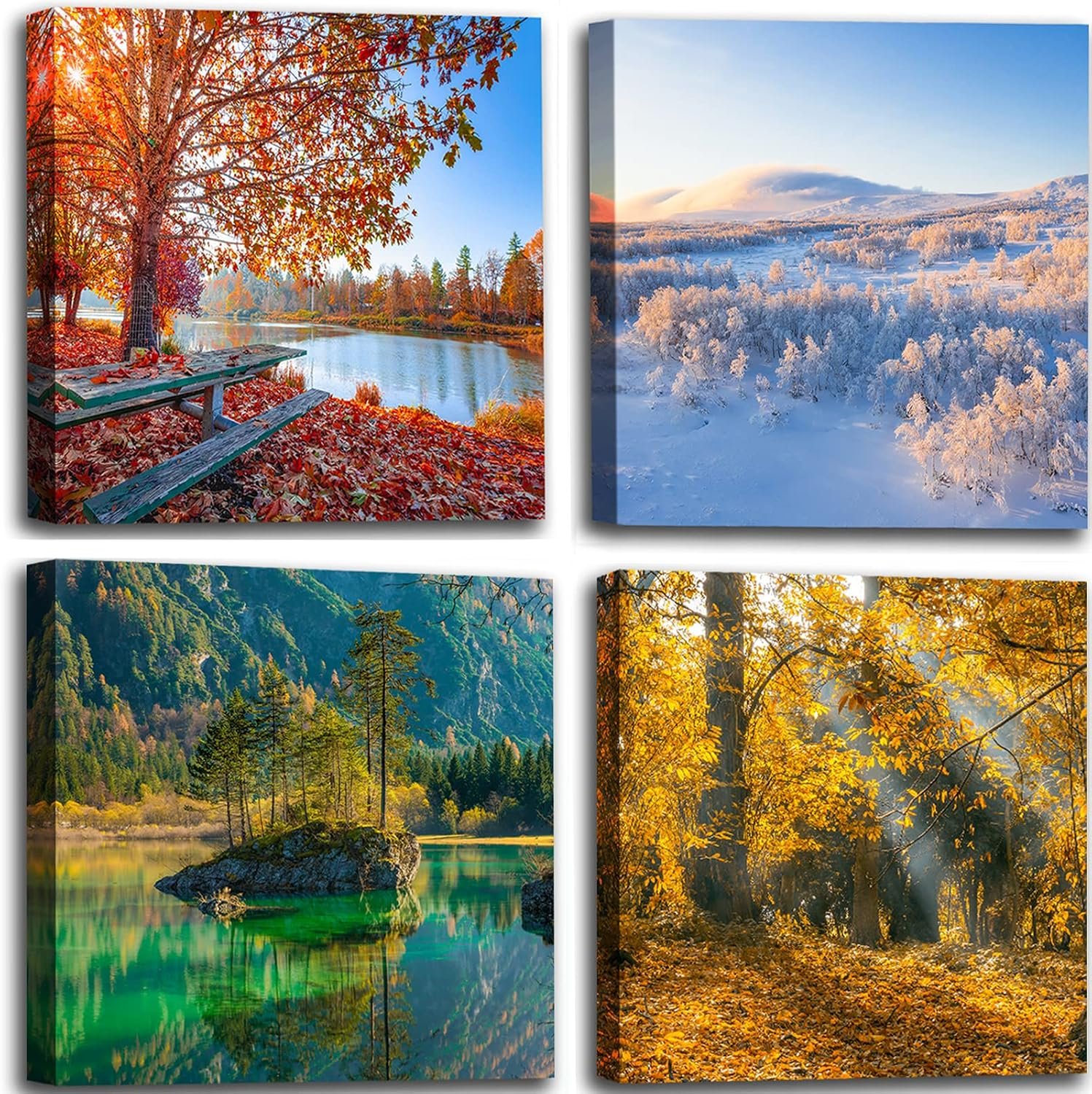 OKEXCKK Four Seasons Landscape Canvas Wall Art Decor – Spring Summer Autumn Winter Colorful Tree Painting Modern Nature Forest Prints Artwork Picture for Bathroom Office Decoration