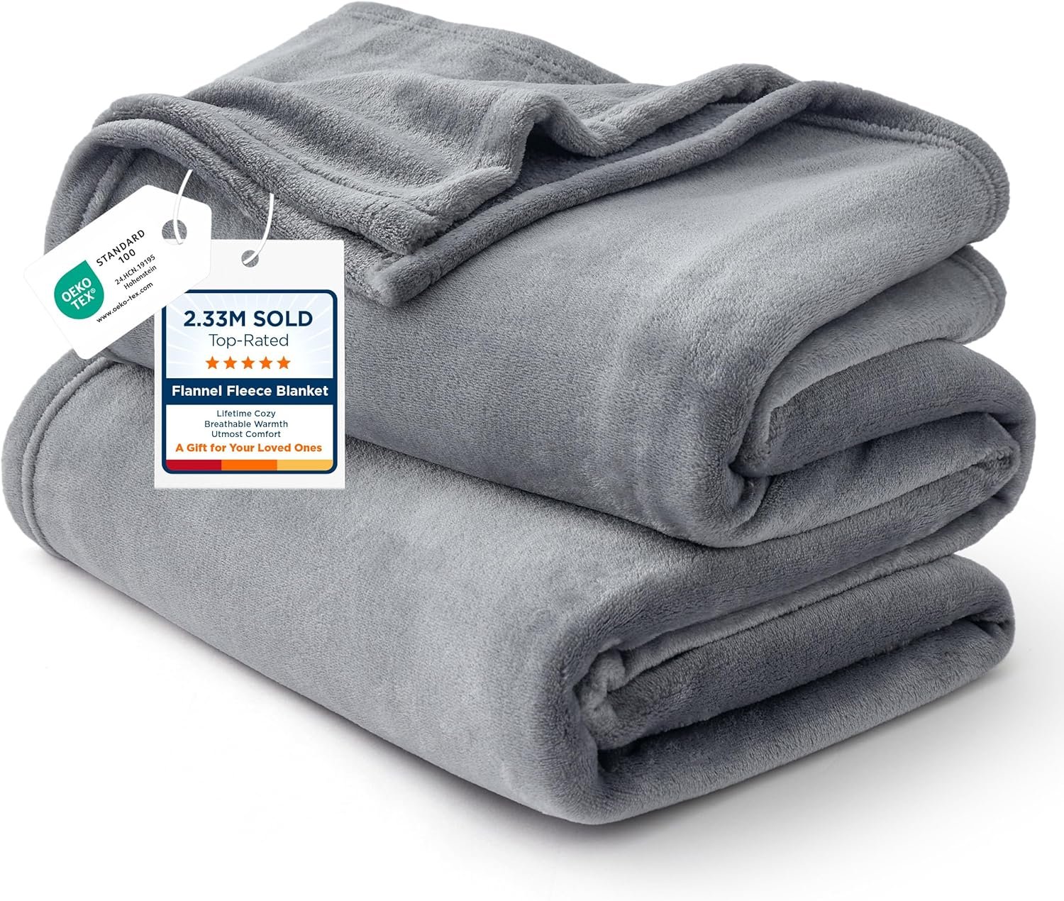 Bedsure GentleSoft Fleece Bed Blankets Queen Size Grey – Soft Warm Outdoor Picnic Fall Blanket for Camping Travel Lightweight Cozy Anti-Static, Room Home Decor Gifts for Husband and Men, 90×90 inches