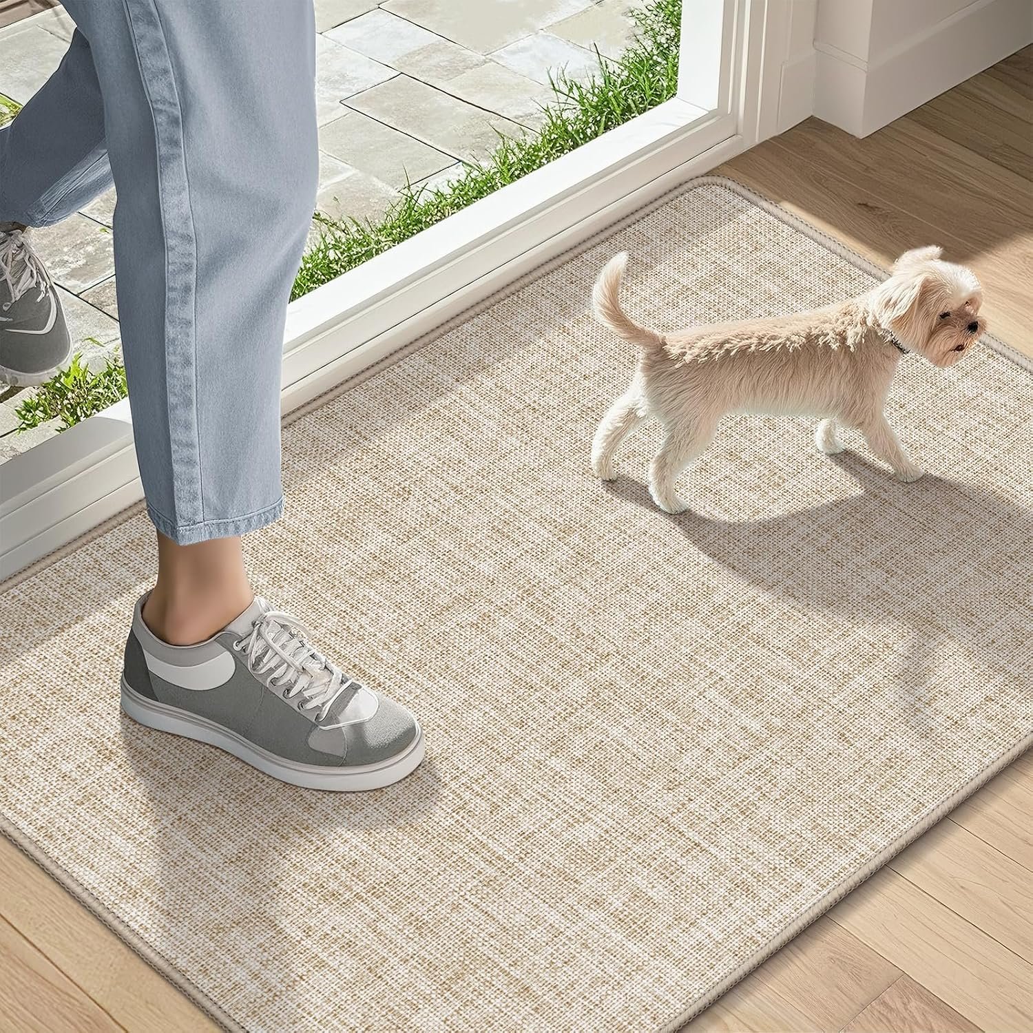 Ultra Thin Indoor Door Mat 17″x29″, Non Slip Door Mat, Khaki | Low-Profile, Rubber Backing, Absorbent Door Mat Indoor Entrance, Washable Welcome Doormats Dirt Trapper Entry Front Floor Mat