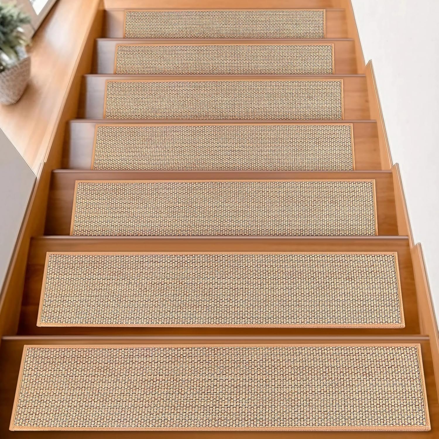 FlowaFoli Stair Treads for Wooden Steps Indoor,8″ X 30″ (15 in Pack) Stair Treads Non Slip, Machine Washable for Kids Elders and Pets,Beige