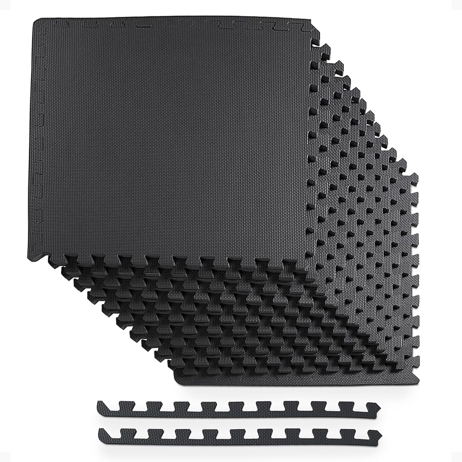 BalanceFrom Puzzle Exercise Mat 1/2″ Thick, EVA Interlocking Foam Floor Tiles for Home Gym, Mat for Home Workout Equipment, Floor Padding for Kids, Black, 24 in x 24 in x 1/2 in, 48 Sq Ft – 12 Tiles