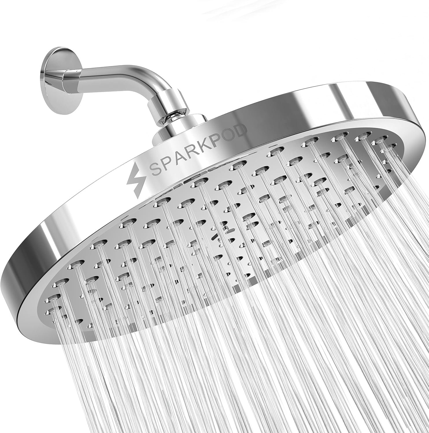 SparkPod Rain Shower Head, 8 Inch Round, Luxury Polished Chrome Finish | High Pressure Shower Heads, 90 Nozzles, Adjustable Showerhead, No Tools Needed, Universal Connection