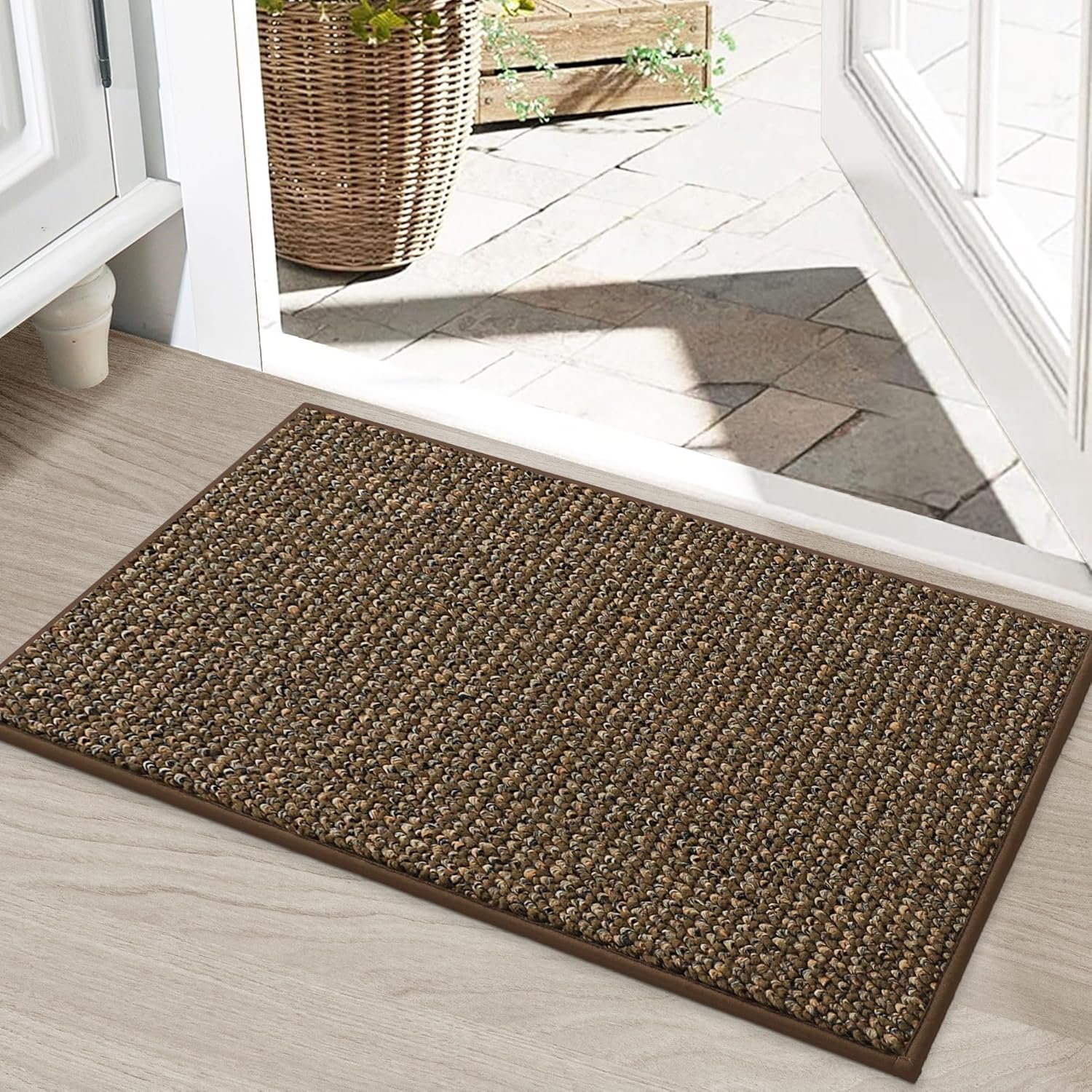 BEQHAUSE Dirt Trapper Door Mat 20″ x 32″, Non-Slip Washable Doormats, Brown | Entrance Mat Dirt Resistant and Absorbent Welcome Mat, Low Profile Floor Mats for Front Back Door and Entryway