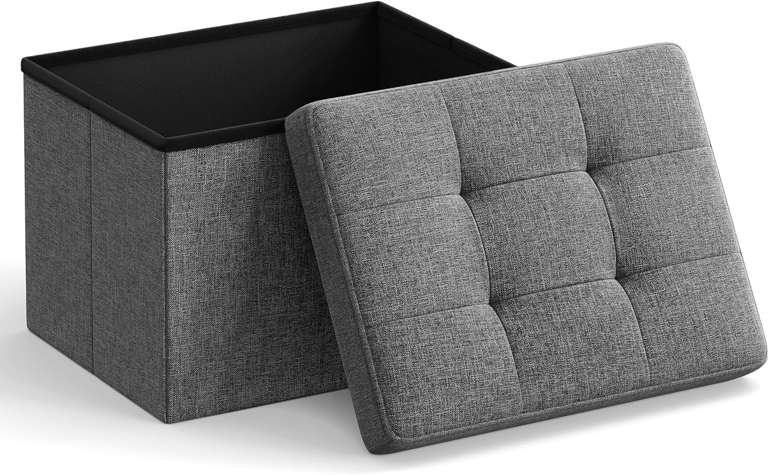 SONGMICS Mazie Collection – Small Folding Storage Ottoman, Foot Rest Stool, 12.2 x 16.1 x 12.2 Inches, 286 lb Load Capacity, for Living Room, Bedroom, Home Office, Dorm, Dark Gray ULSF102G01