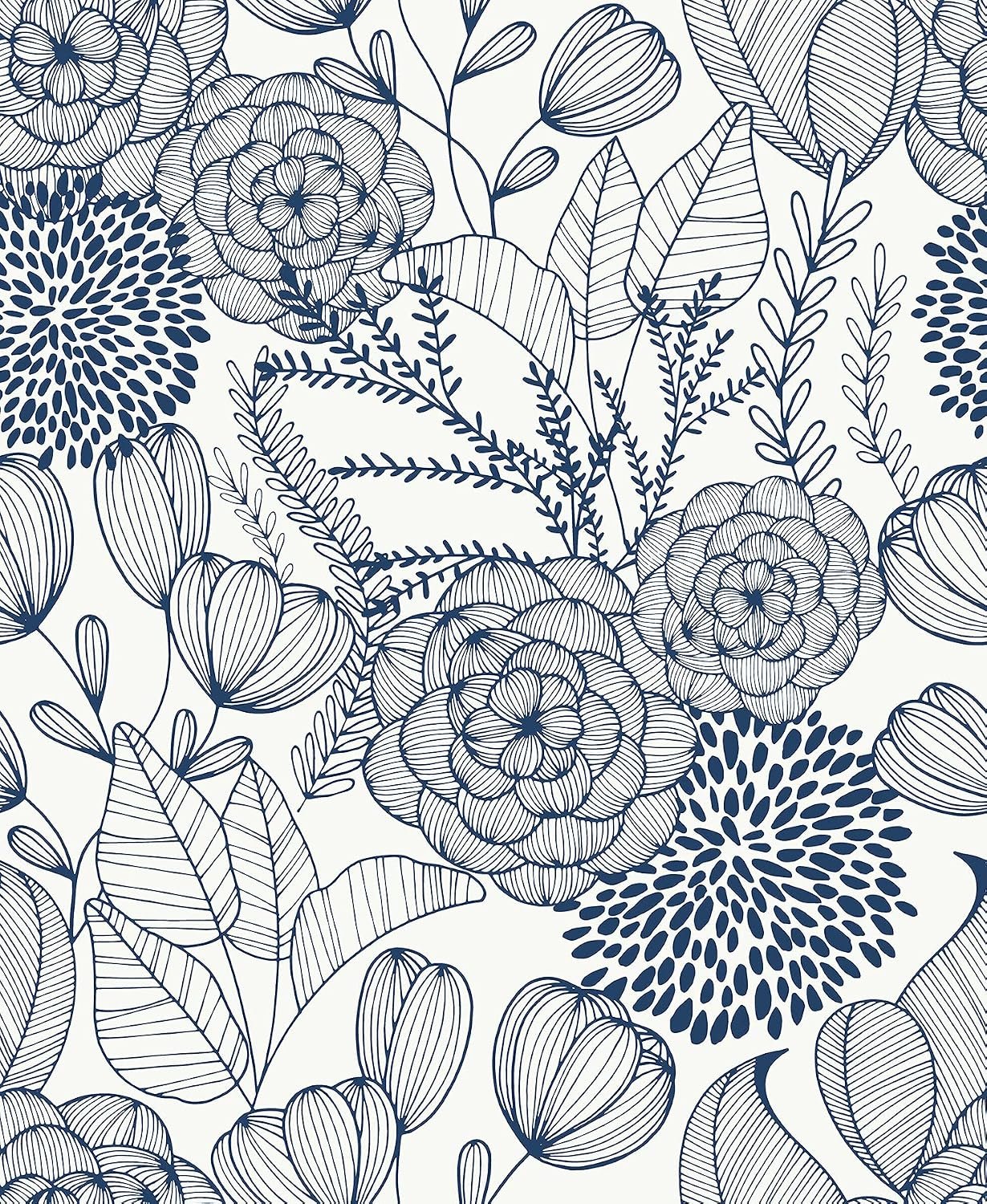 NuWallpaper by WallPops NUS3830 Navy Secret Garden Peel & Stick Wallpaper, Blue