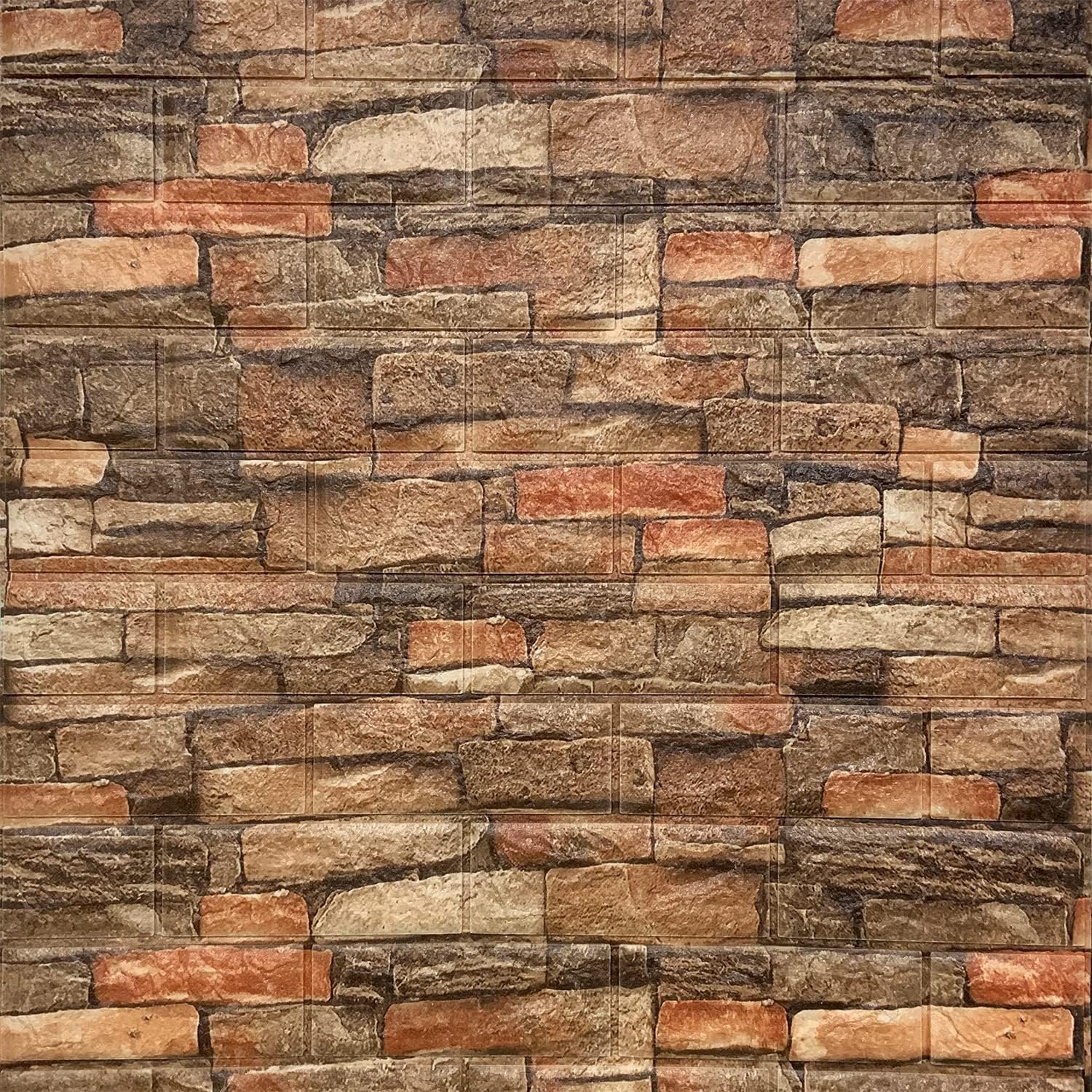 Yutianli 7mm Thick Anti-Collision self Adhesive 3D Wall Panels Peel and Stick,10-Pack 57 Sq.Ft Antique Faux Brick Wall Panels Foam Faux Stone Wallpapers for Bedroom (10, Style A)