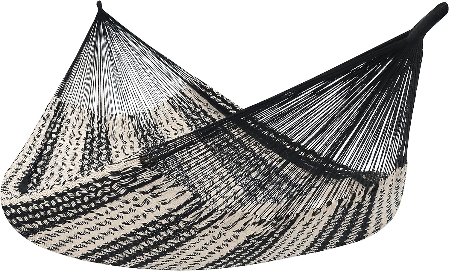 Sunnydaze Mayan XXL Double Heavy-Duty Hammock, 625 lb, Black/Natural | 79″ x 90″ Bed, Soft, Handwoven Cotton Blend Rope Hammock for Outside, Fits the Whole Family, Outdoor Hammock without Stand