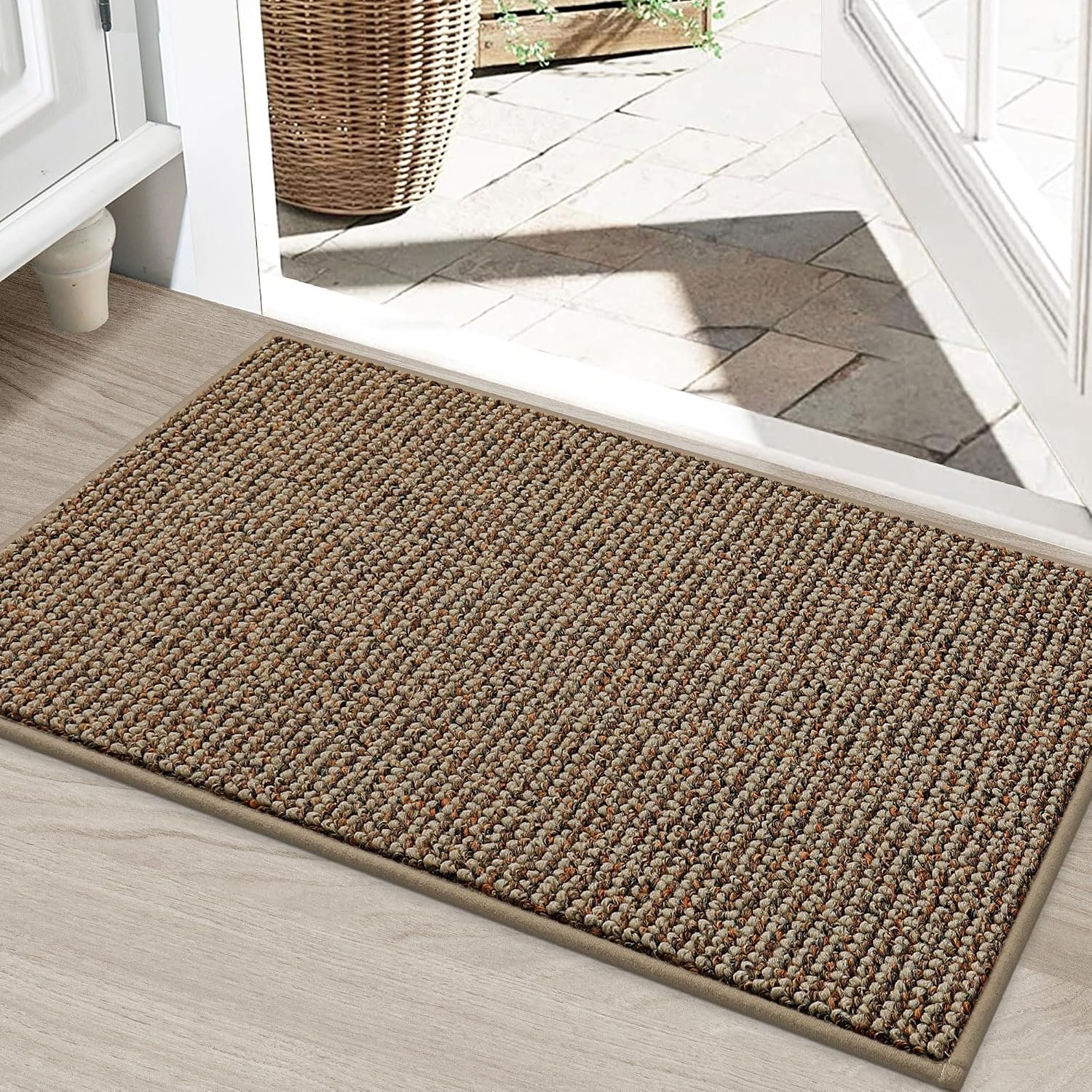 BEQHAUSE Dirt Trapper Door Mat 24″ x 36″, Non-Slip Washable Doormats, Beige | Entrance Mat Dirt Resistant and Absorbent Welcome Mat, Low Profile Floor Mats for Front Back Door and Entryway