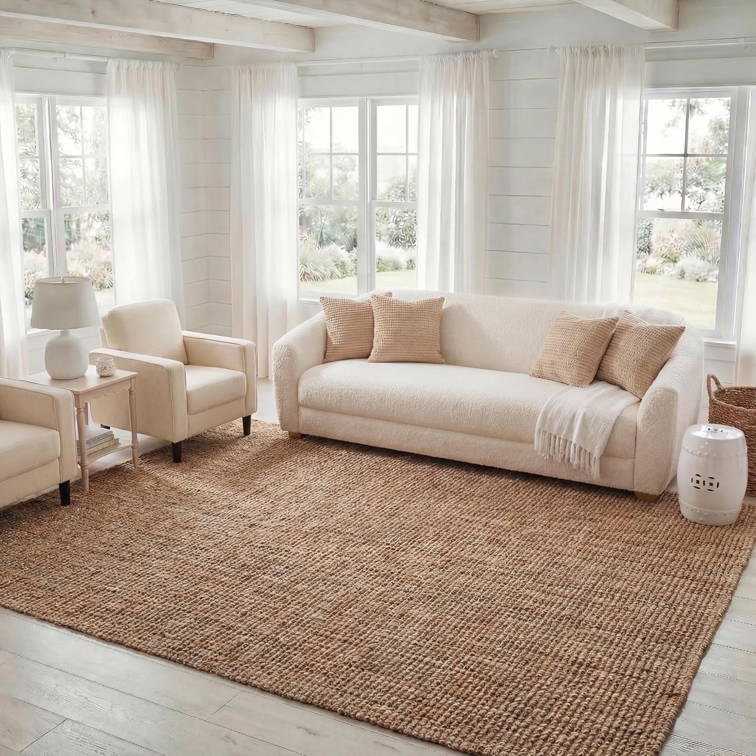 SAFAVIEH Area Rug 8×10 – Natural Fiber Collection – Large – Natural Brown, Handmade Jute, Farmhouse Style, Chunky Textured Thick Pile (NF447A)