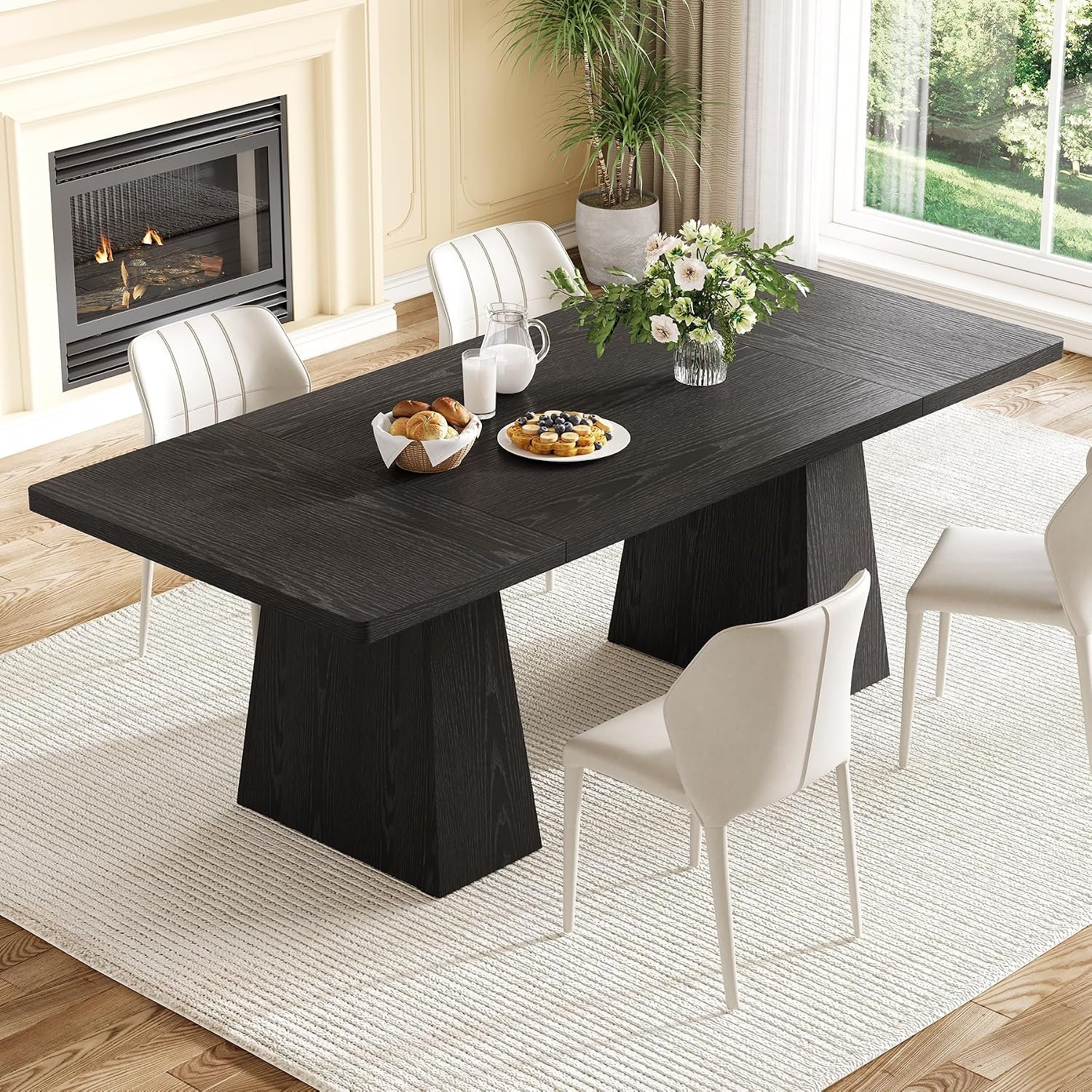 Rectangle Dining Table for 4-6 People,Wooden Table with Heavy Duty Legs