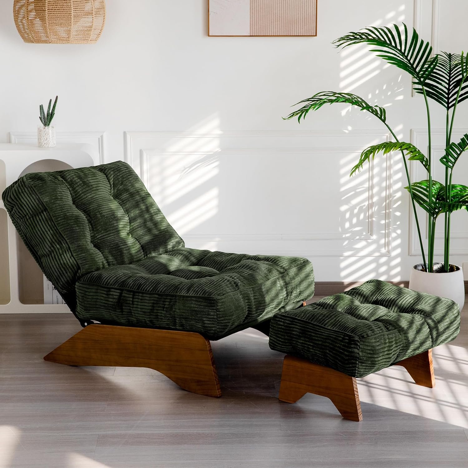 MAXYOYO Accent Chair with Ottoman, Lounge Chair with Adjustable Backrest | Tufted Living Room Chair Upholstered Lounge Chair with Footrest Set, Modern Chair for Reading Room, Green