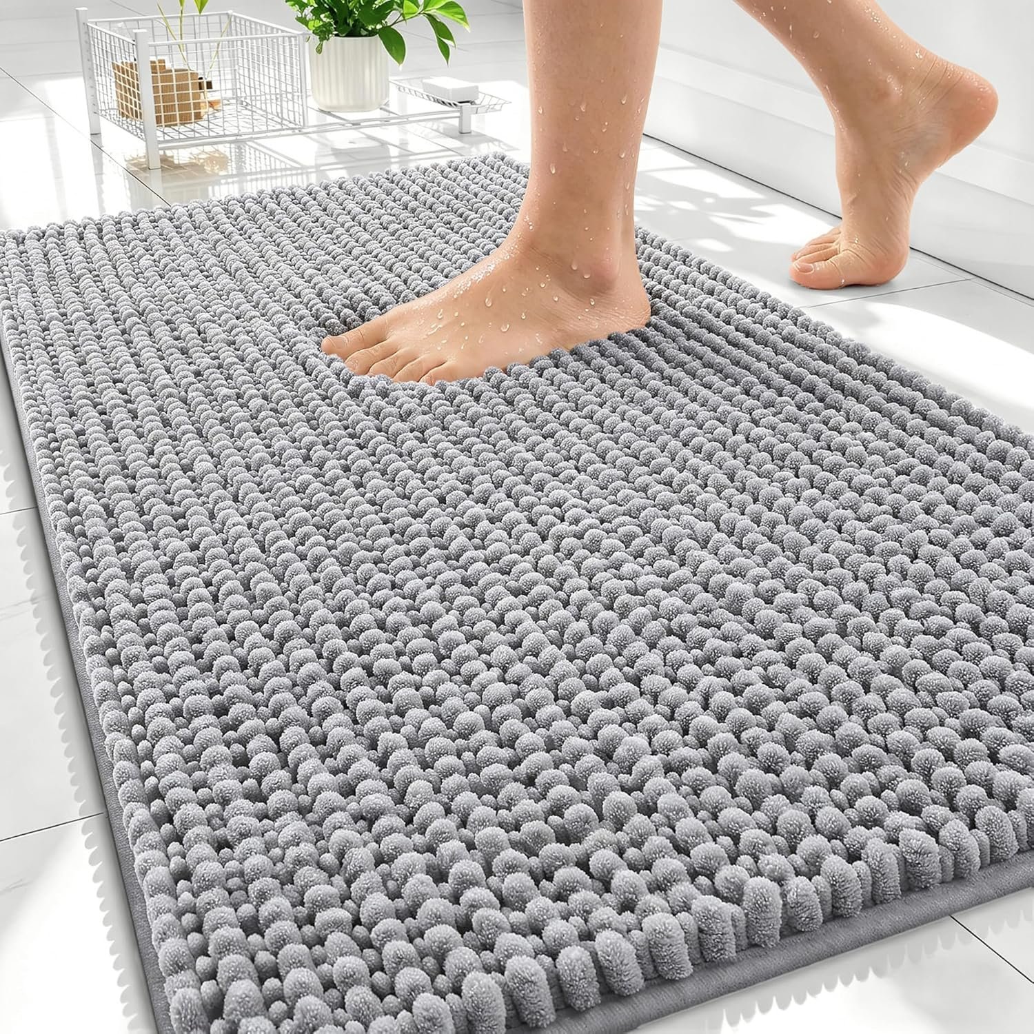 OLANLY Thick Chenille Bathroom Rugs 30×20, Soft Absorbent Bath Mat, Grey | Bath Rugs, Rubber Backing, Machine Wash Dry, Bath Mats for Bathroom Floor, Tub and Shower, Home Decor Accessories