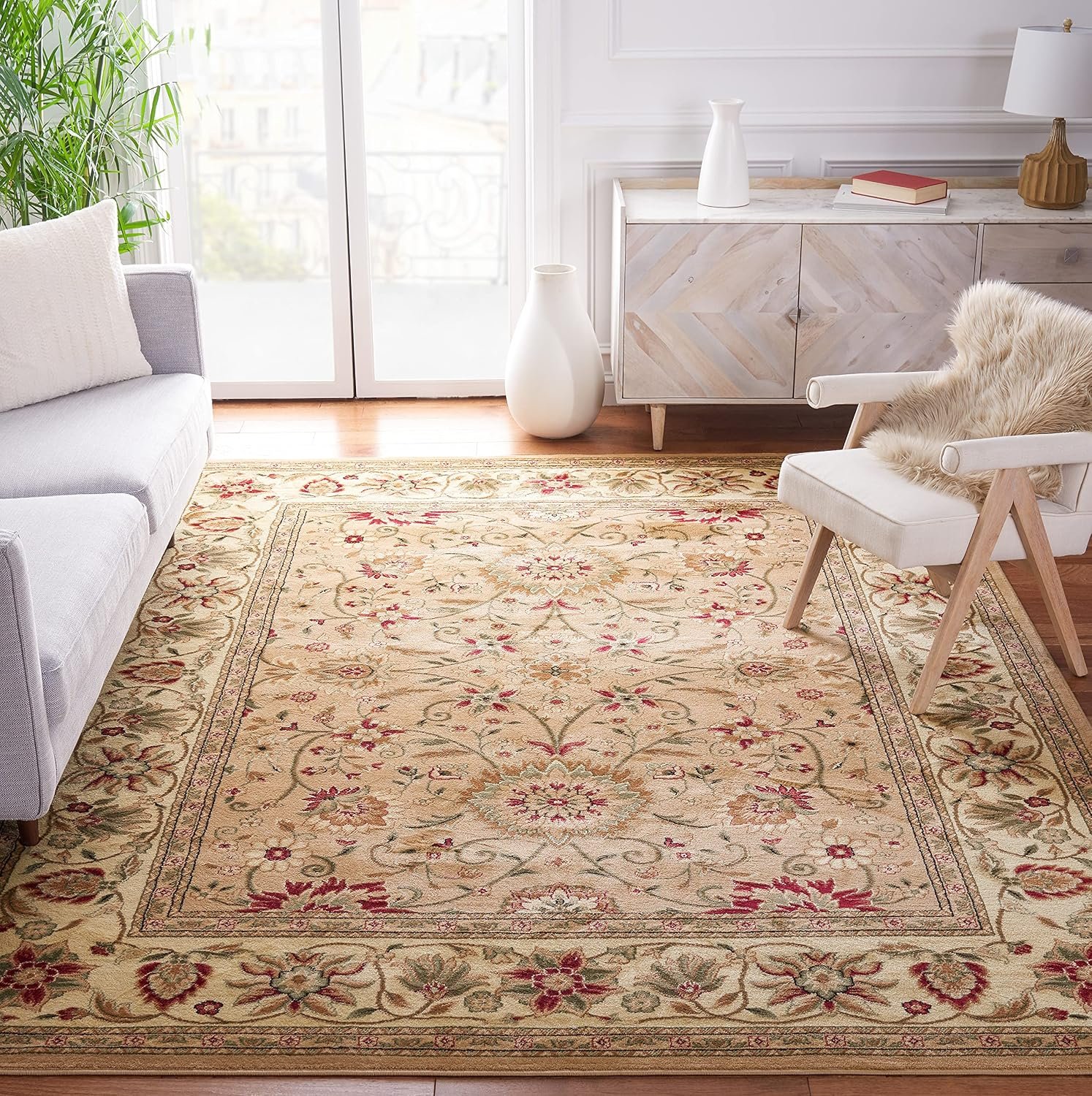 SAFAVIEH Lyndhurst Collection Area Rug – 8′ x 10′, Beige & Ivory, Traditional Oriental Design, Non-Shedding & Easy Care, Ideal for High Traffic Areas in Living Room, Bedroom (LNH212D)