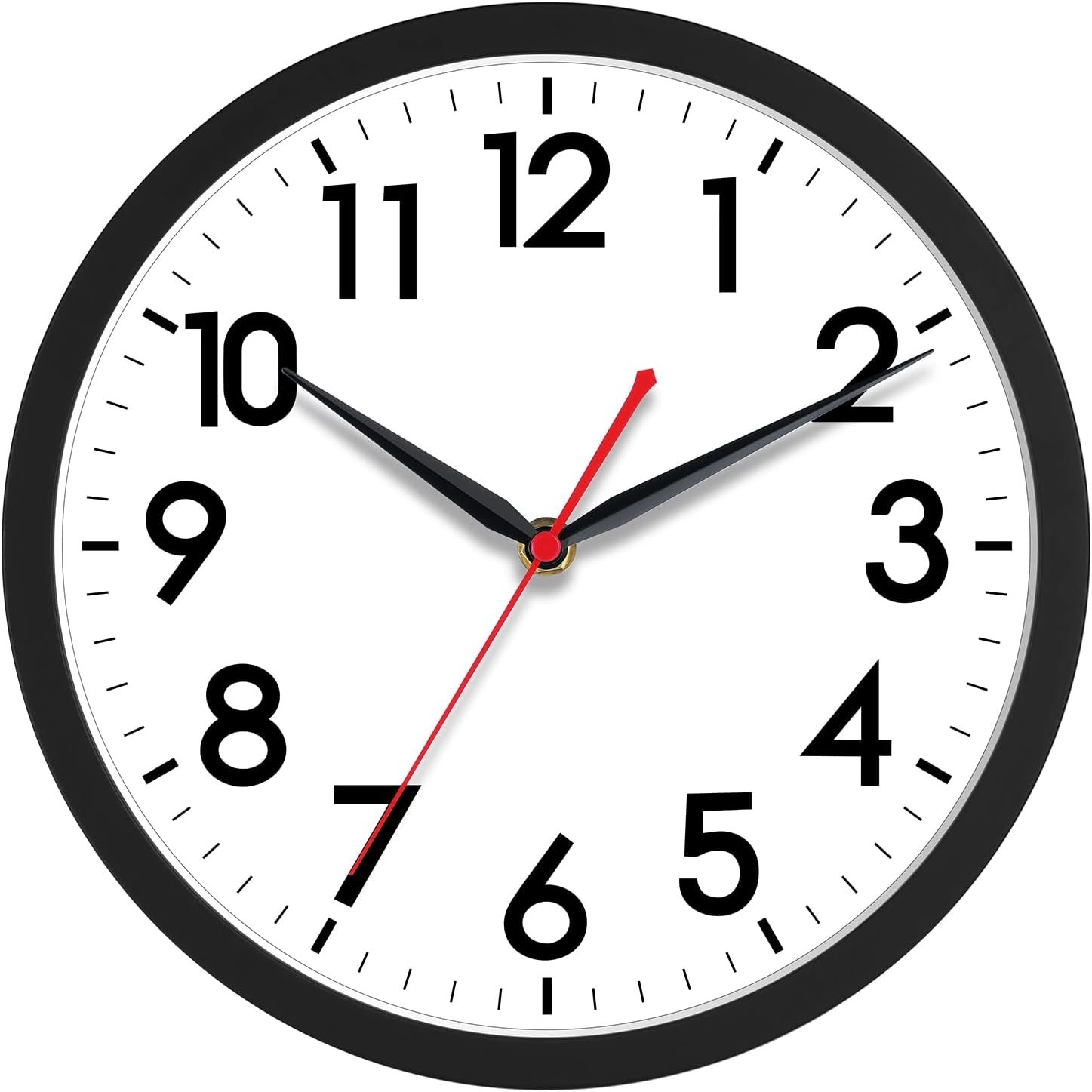AKCISOT 14 Inch Wall Clock, Silent Battery Operated Analog Clock, Black | Classroom | Office | Kitchen | Living Room | Garage | Shop | Large Size | Easy-to-read numbers