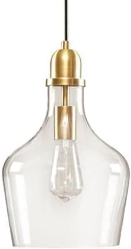 INK+IVY Auburn Pendant Lighting for Dining Room, Industrial Kitchen Lights, Hand-blown Glass Bell Shaped Pendant Light for Kitchen Island, Foyer, Bedroom, 9″ Dia x 95.5″ H, Gold/Clear
