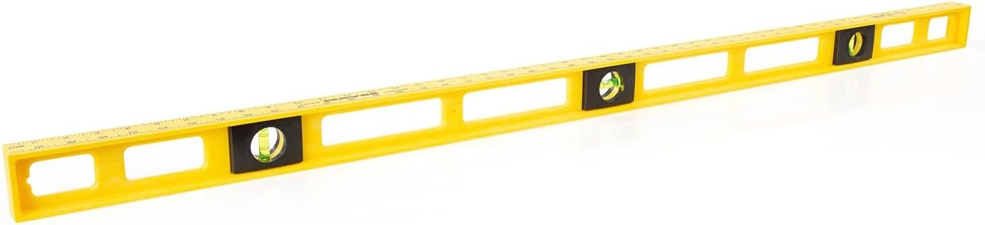 10102 4ft Level, 48 Inch Level Made in the USA Won’t Scratch Surface | High Impact Polystyrene Frame, 3 High Visibility Vials Accurate to 0.001 Inch, Ruled Edge for Accurate Measuring