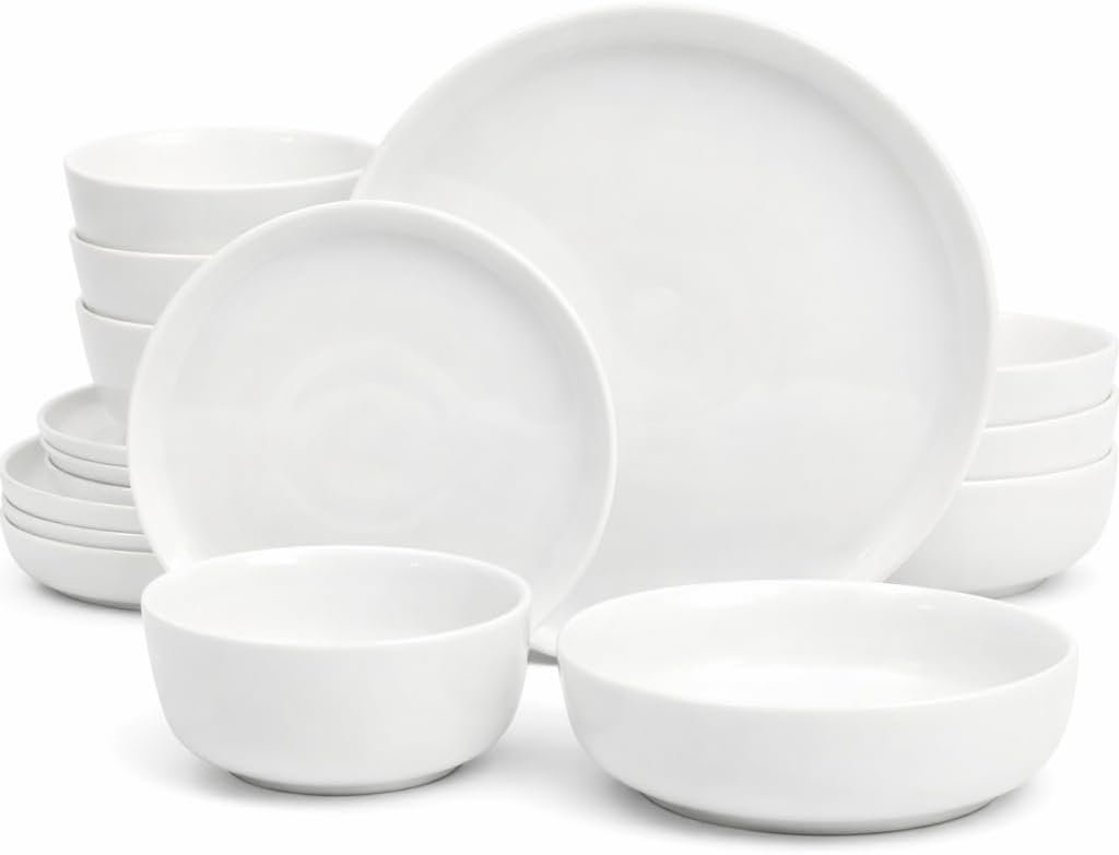 Gibson Home Plates and Bowls Sets – Dinnerware Set for 4, 16-Piece White Dishes — Ceramic Dish Set| Microwave & Dishwasher Safe Dishes – Oslo Collection