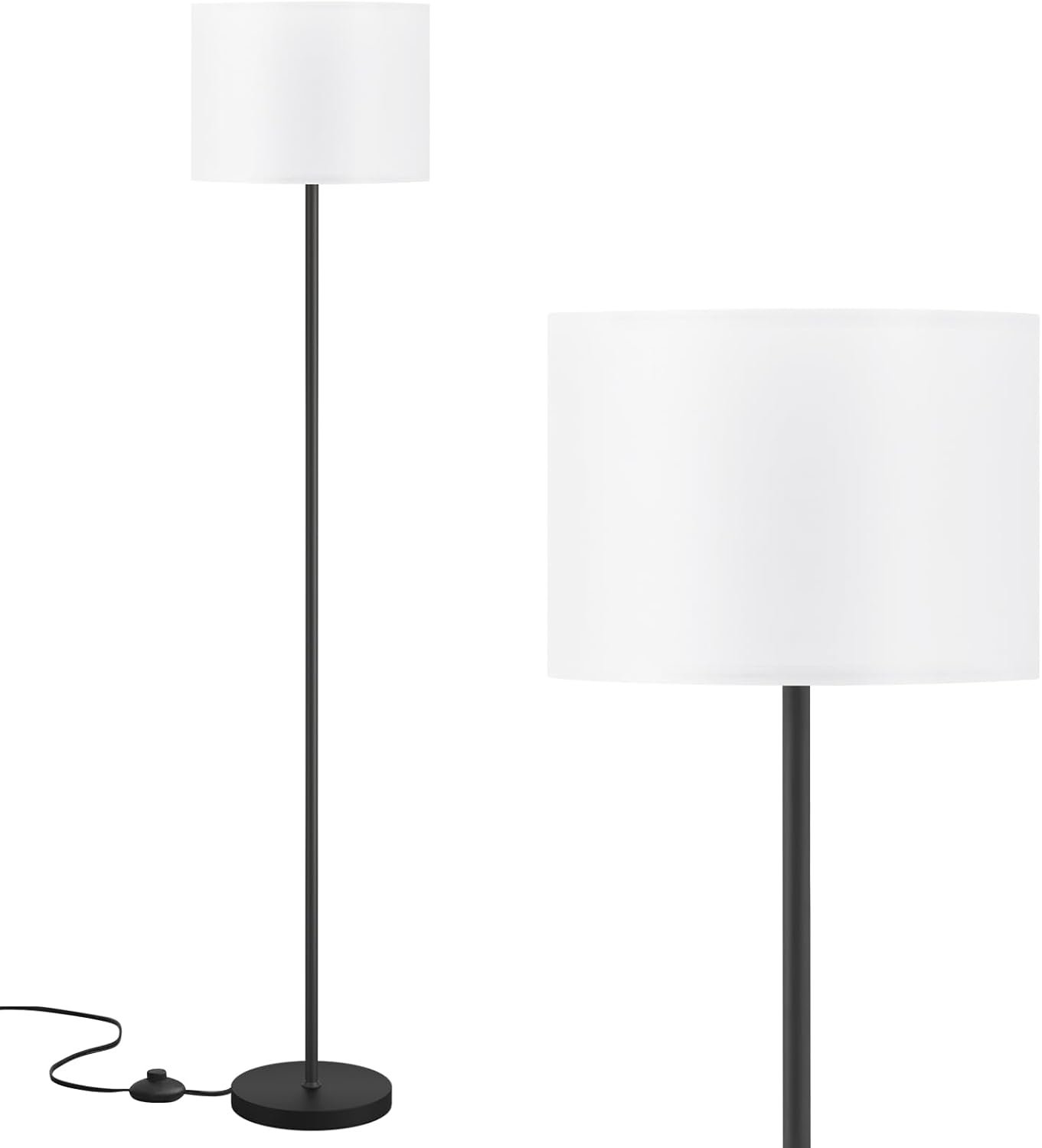 Modern Floor Lamp Simple Design with White Shade & Foot Pedal Switch | 60″ Black Floor Lamp(Without Bulb), Tall Lamps for Living Room Bedroom Office Dining Room Kitchen