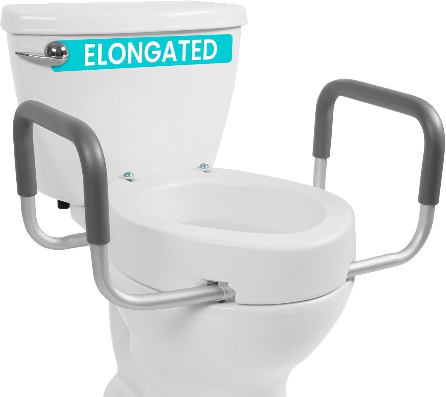Vive Raised Toilet Seat Riser for Seniors (with Handles) – Handicap Rail | Grab Bar Seat for Over Toilet – Elevated Safety for Elderly, Disabled, Medical – Elongated