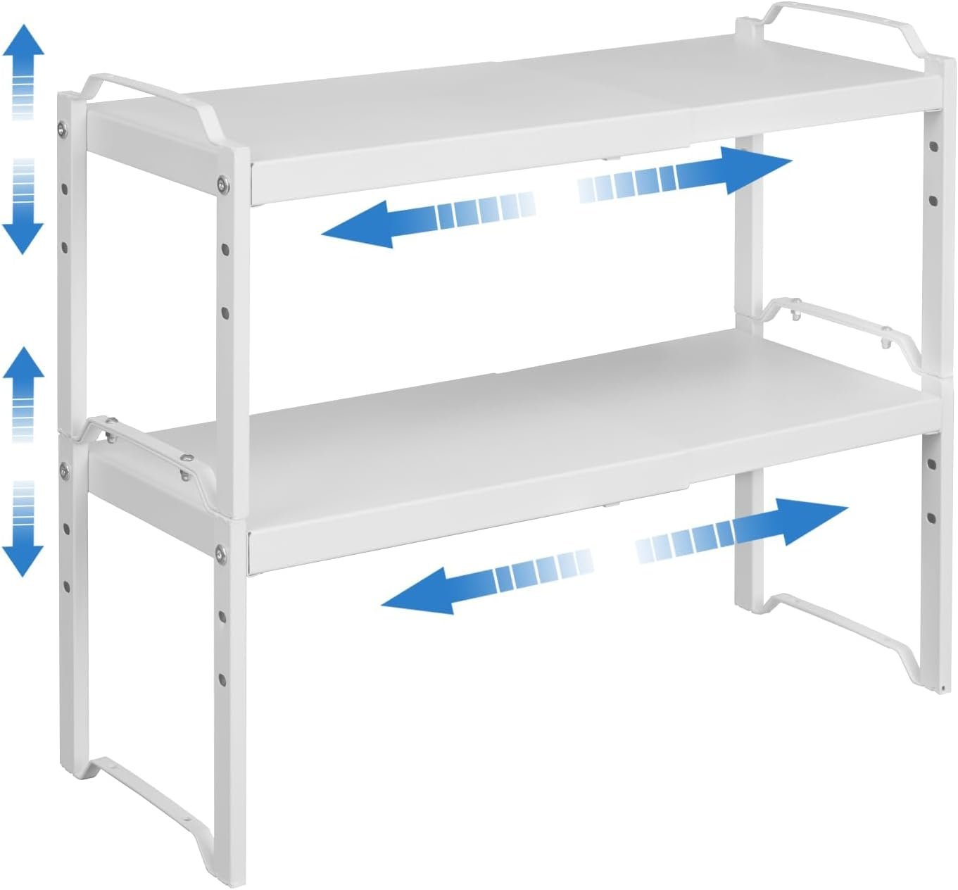 Set of 2 Expandable Kitchen Cabinet Shelves Organizers, Stackable Adjustable Small Storage Shelf Rack Stand For Pantry Cabinet Cupboard Kitchen Counter Organization, 22 lbs Capacity, Length:20.5″