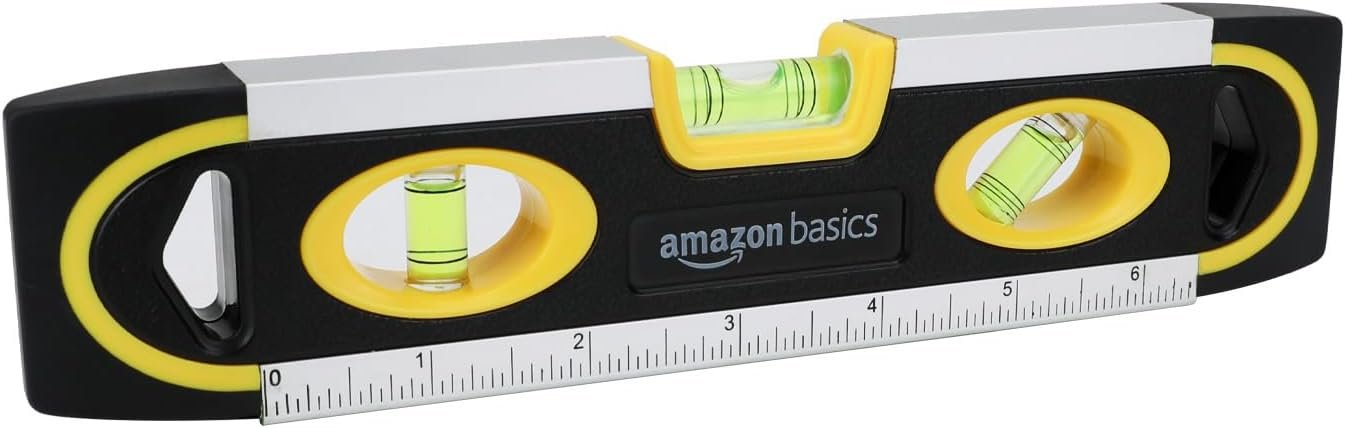 Amazon Basics 9-Inch Magnetic Torpedo Level and Ruler, Easy to Use, 180/90/45 Degree Bubbles, Lightweight, Black