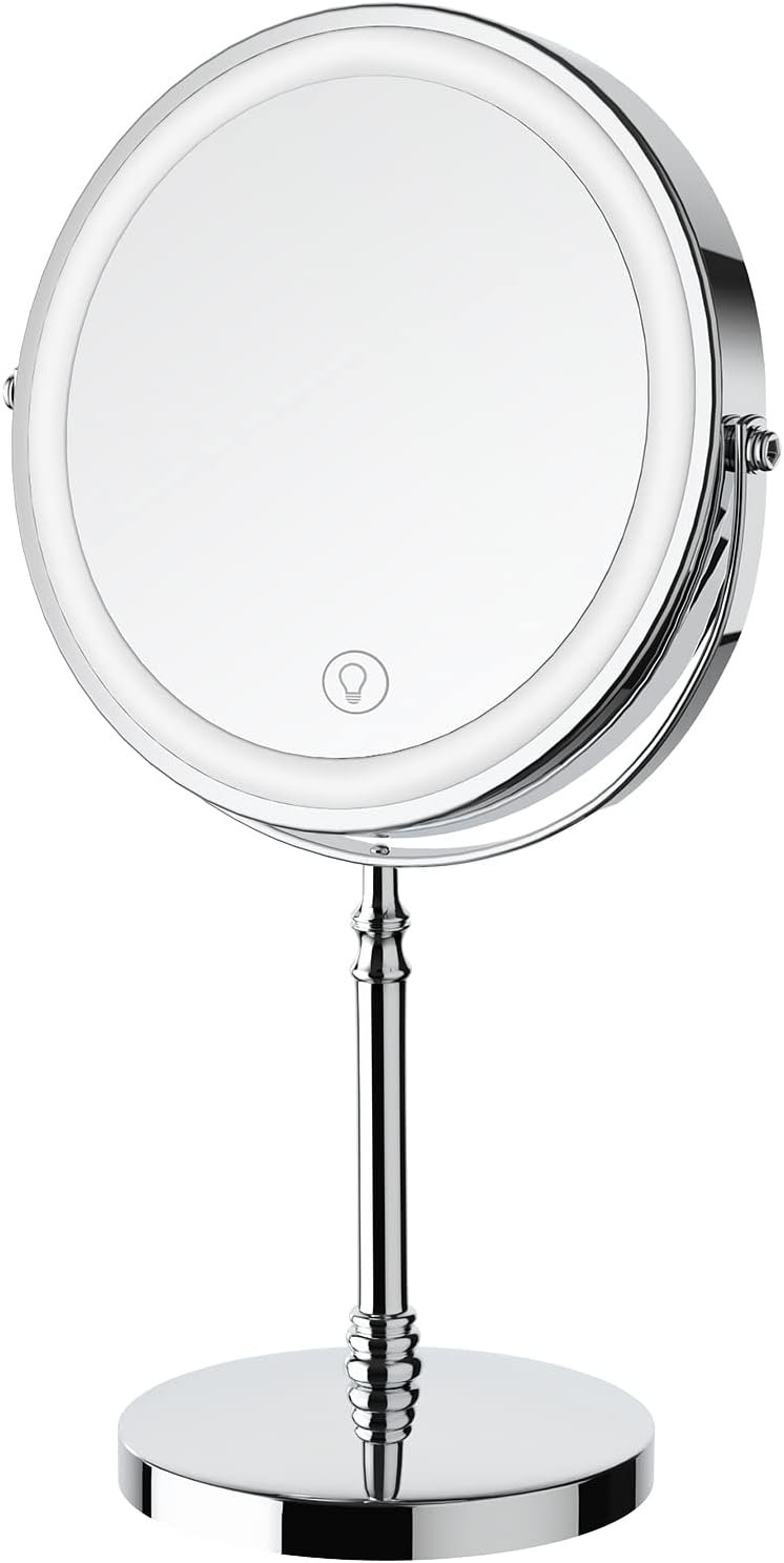 DEIOVWXS Makeup Mirror, Rechargeable Vanity Mirror with 3 Lights, 1X/10X | Adjustable Brightness, 3000mAh, Double-Sided, Gift for Mom, Women, Wife, Girls, Dorm Room Essential