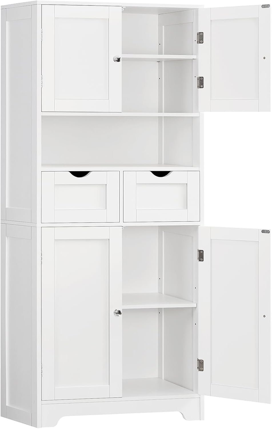 57.8″ H Tall Bathroom Storage Cabinet with 4 Doors & 2 Adjustable Shelves, Freestanding Bathroom Cabinet with 2 Drawers, Kitchen Cabinets & Pantry, Cupboard for Kitchen, Dining Room, White