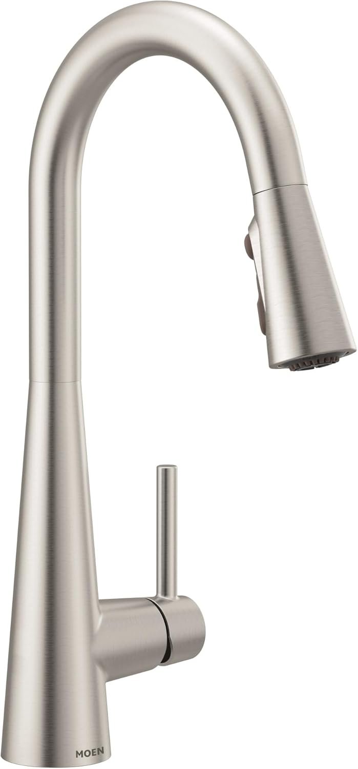 Moen Sleek Spot Resist Stainless One-Handle Single-Hole Pulldown Kitchen Faucet with PowerBoost Technology for Faster Water Flow, 7864SRS