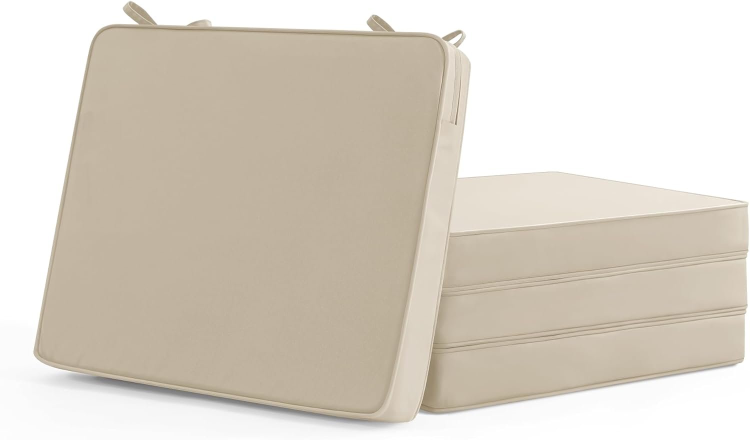 Outdoor Chair Cushions Set of 4: Waterproof & Fade Resistant Seat Cushion for Patio Furniture – 18.5 x 16 x 2 Inch Chair Pads with Ties and Hidden Zipper – Patio Chair Cushion Replacement, Beige