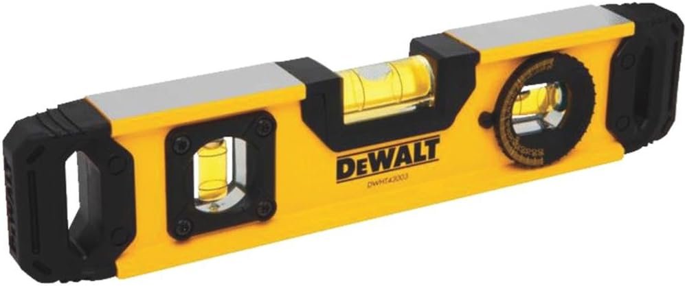 DEWALT DWHT43003 Torpedo Level, 9.7 in L, 3-Vial, Magnetic, Aluminum, Black/Yellow