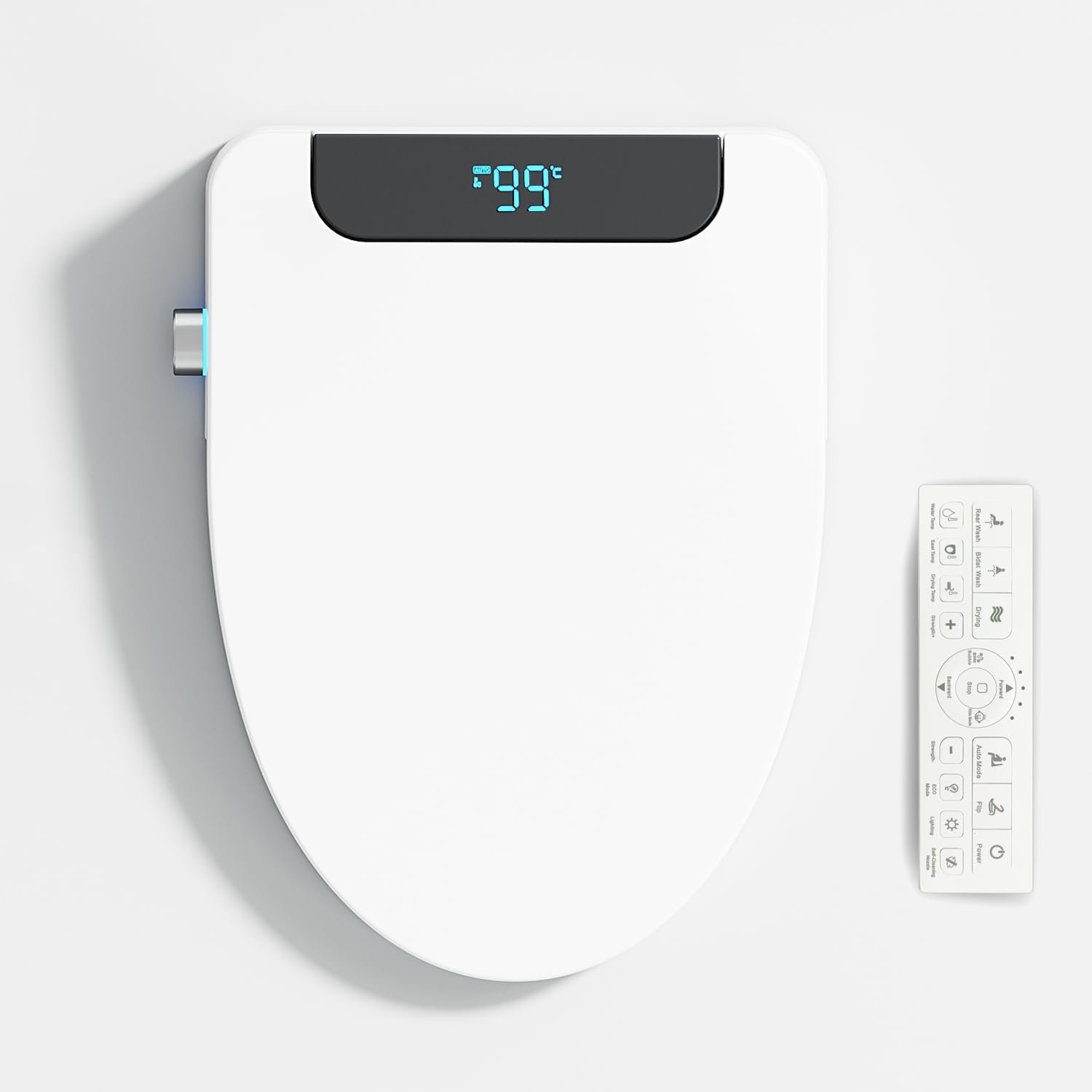 Electric Heated Bidet Toilet Seat, Warm Water, Smart Heated Water Luxury Toilet Seat with Remote Control,with dryer, Night Light, Self-Cleaning Nozzle, Temperature Control