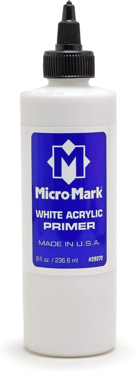 Micro-Mark Surface Primer Color | White Acrylic Primer 200 ml (6.76 fl.oz.) | Matte Finish and Fast Drying | Perfect for Airbrushing and Great Adhesion to Figurines and Scale Models, Made in the USA