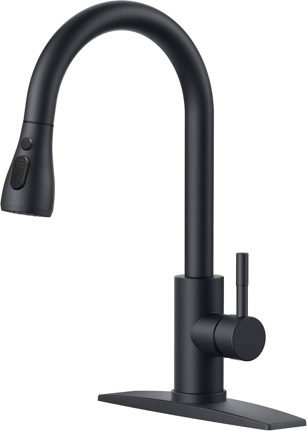 FORIOUS Black Kitchen Faucet with Pull Down Sprayer, Stainless Steel | Classic High Arc, Single Handle Kitchen Sink Faucet, Deck Plate for 1 or 3 Hole, Suitable for Farmhouse Camper Laundry Rv Bar