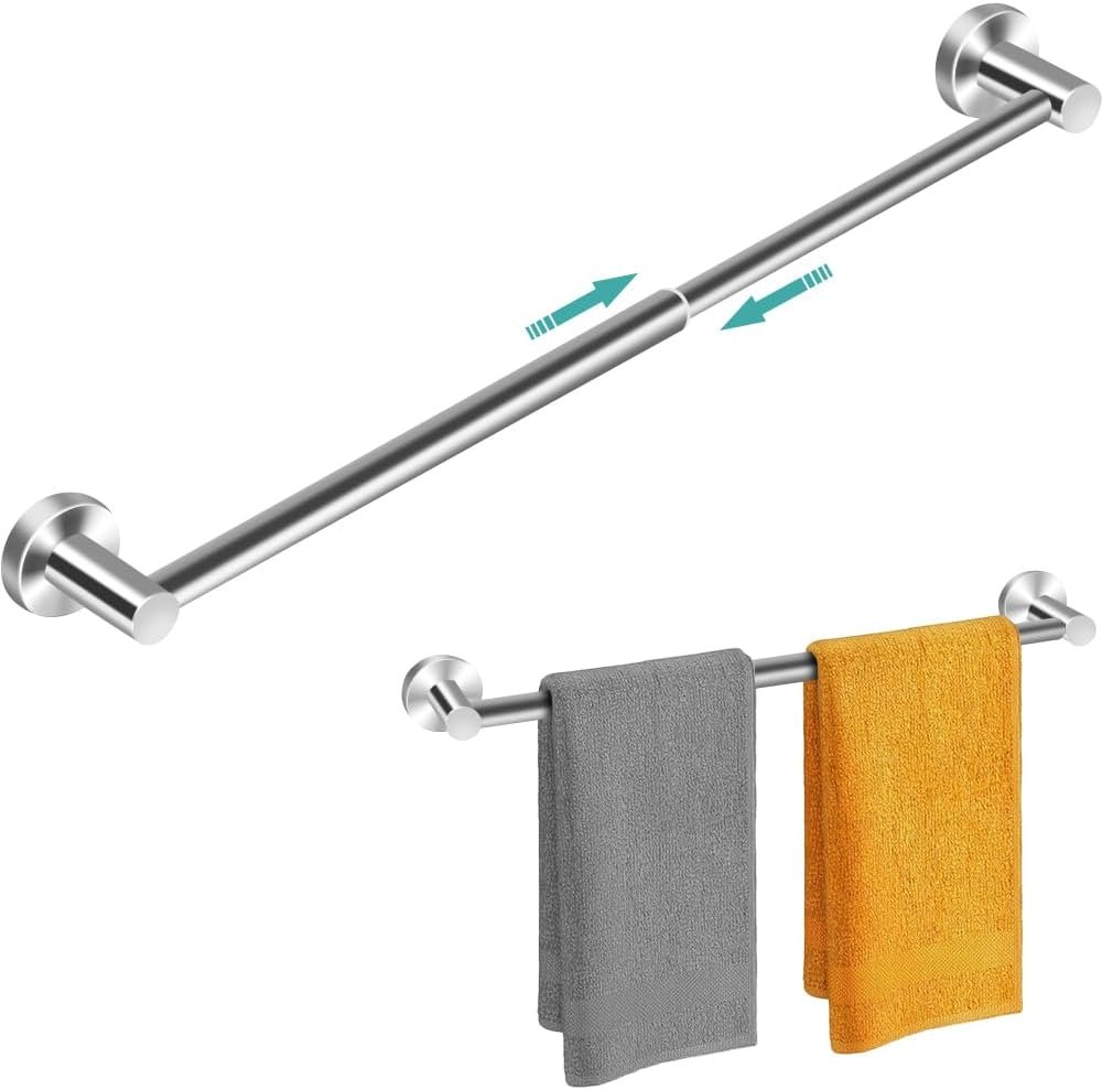 MGahyi Adjustable Stainless Steel Towel Racks for Bathroom 13.18-24In | Rustproof Single Towel Bar Wall Mounted, Sturdy & Space-Saving Towel Holder Rod for Bathroom Accessories, Silver