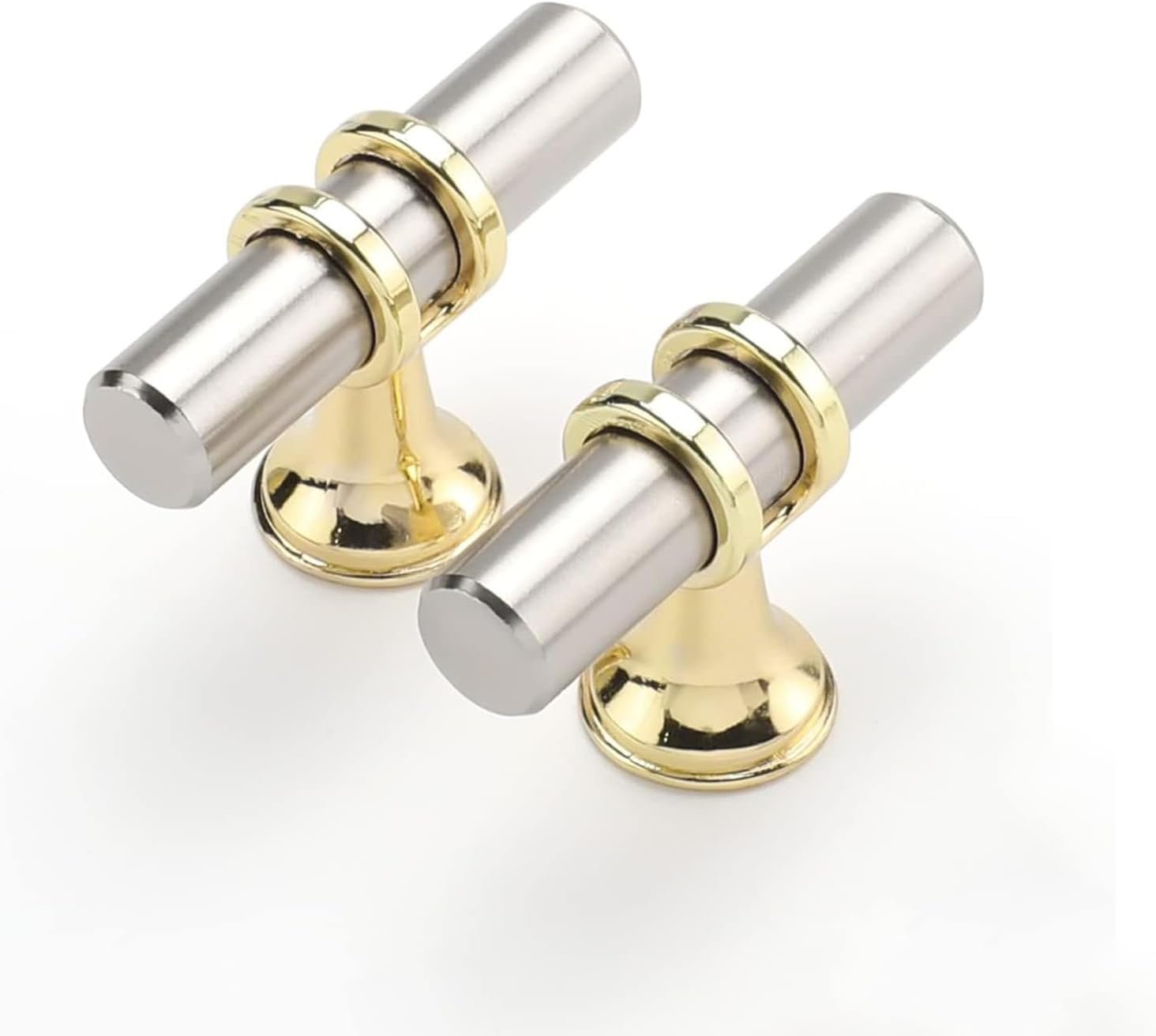 Haliwu 10Pack Brushed Nickel and Gold Cabinet Knobs | Solid Aluminum and Zinc Alloy, Single Hole, Kitchen Knobs for Drawer Dresser Hardware