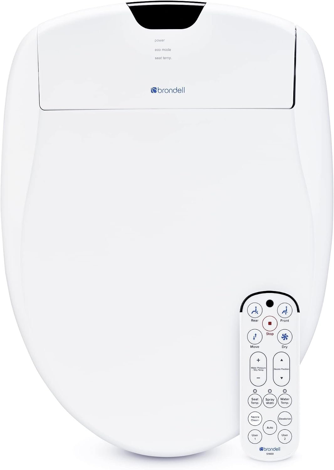 Brondell Bidet Toilet Seat S1400, Smart Toilet Seat, Dual Stainless-Steel, Self-Cleaning Nozzle With Clean Plus Technology, Endless Warm Water Bidet, Warm Air Dryer-Nightlight, Heated Seat, Round