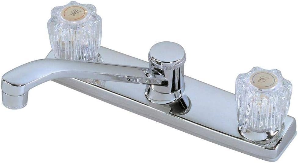 Homewerks Two-Handle Deck Mount Kitchen Faucet, 1.8 GPM, Chrome | 1.8 GPM Flow, 3-Hole Install, Zinc/Acrylic Material, Washerless Cartridge, 180 Degree Spout Swivel, Sink Faucet for Kitchen