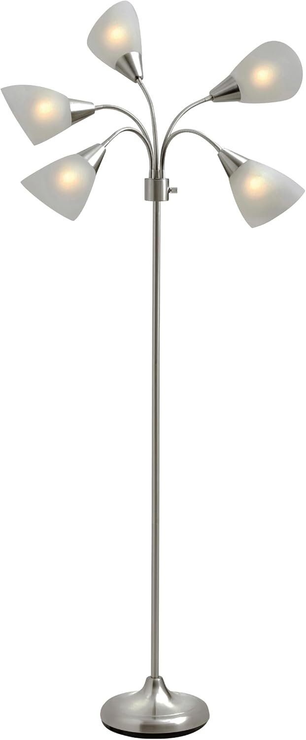 Adesso Floor Lamp with 5 Movable Shades & Adjustable Brightness, Brushed Steel Finish, Silver Perfect Lighting for Bedroom Decor, Beauty & Art Studio