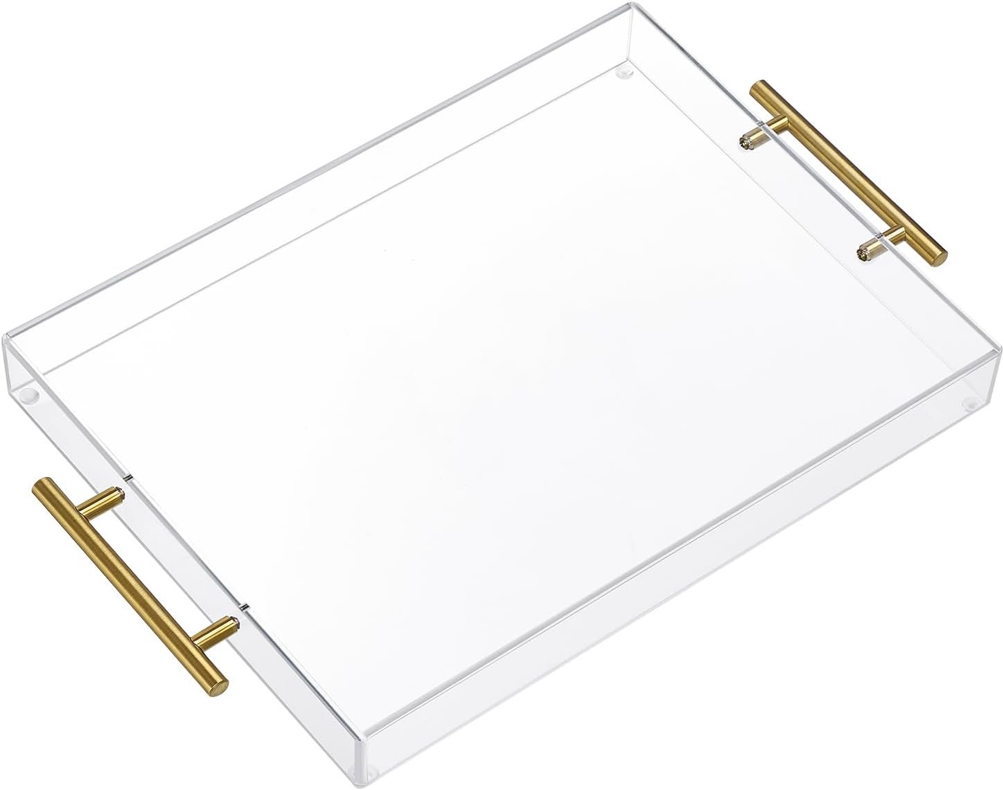 12″x16″ Clear Acrylic Serving Tray with Golden Handles, Sturdy Huge Capacity Acrylic Tray for Coffee, Juice, Kitchen and Desk Organizer, Storage Tray (12″x16″)