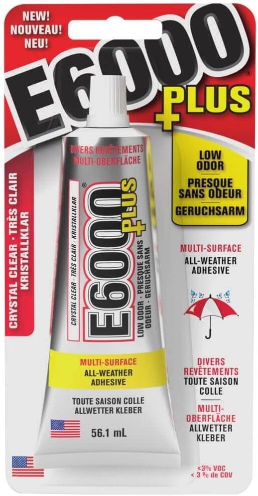Eclectic Products inc. E6000 Plus Multi-purpose Clear Glue, Waterproof and Paintable, Strong Flexible Craft Adhesive for Wood, Glass, Fabric, Ceramic, Metal and More, 56.1ml | Waterproof and Paintable, Strong Flexible Craft Adhesive for Wood, Metal and More