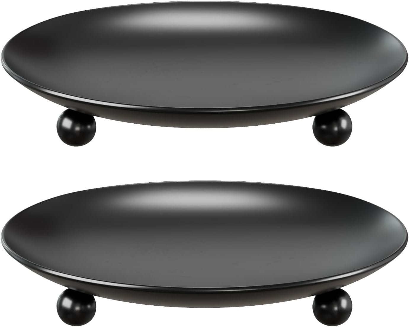Apsways Black Pillar Candle Holders, 4 inch Metal Candle Plate Set of 2 | Round Iron Candle Trays Stand for Pillar, Ball, 3 Wick, Jar Candles, Decorative Candle Dish for Mantel or Table Centerpiece