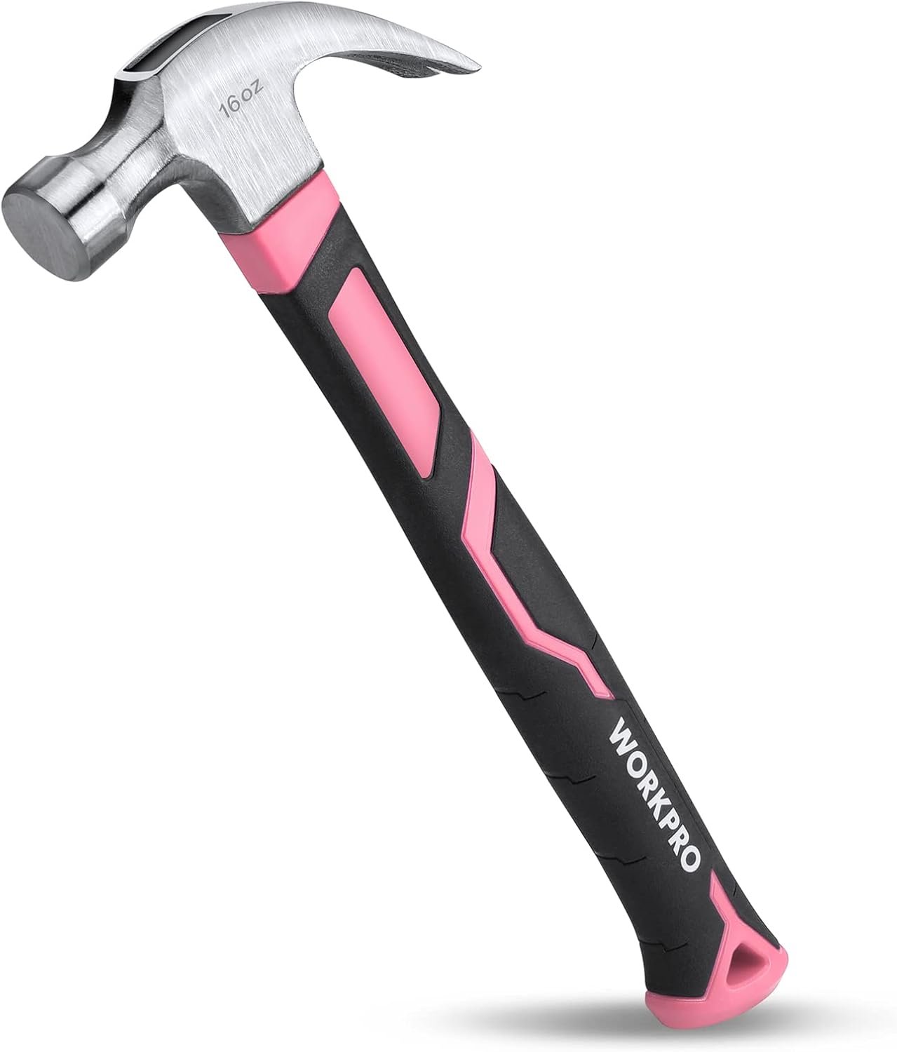 WORKPRO 16 oz Claw Hammer, Pink Hammer with Fiberglass Handle, Pink Ribbon | Forged Hardened Steel Head with Smooth Face, Fiberglass Handle with Non-Slip Grip & Shock Absorption, All Purpose Hammer