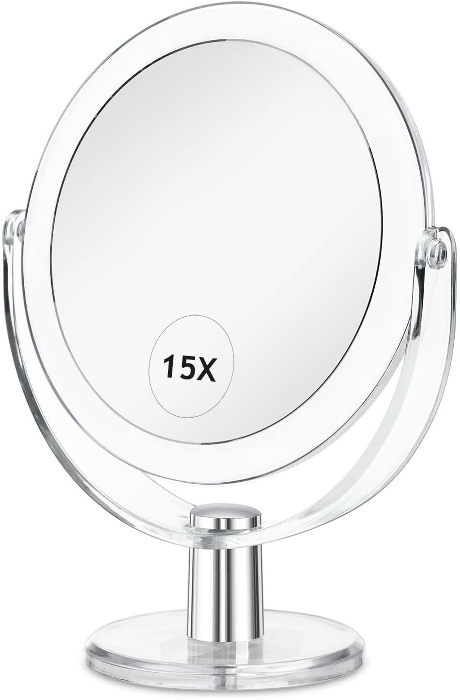 CLSEVXY Vanity Makeup Mirror with Stand, 1X/15X Magnification Double Sided 360 Degree Swivel, Portable Table Desk Counter top Magnifying Mirror, Tabletop Mirror for Bedroom or Dorm Room, 6.25 Inch