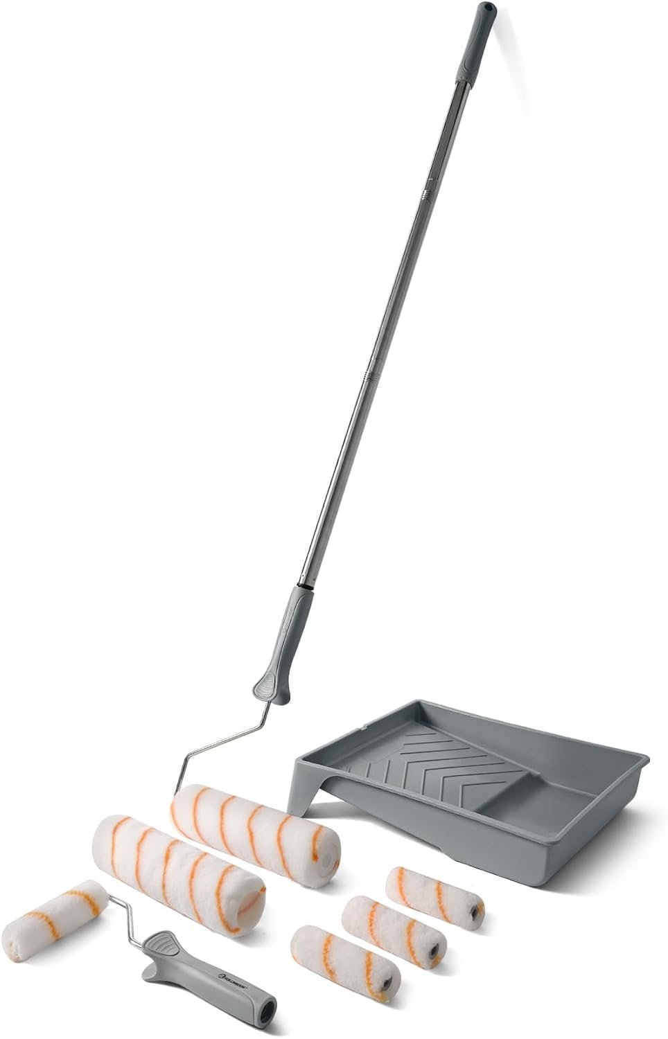 ROLLINGDOG Paint Roller Kit with Extension Pole | 9 Inch Paint Roller with Tray, 4Inch Mini Rollers,Stainless Steel Extension Pole (3ft)