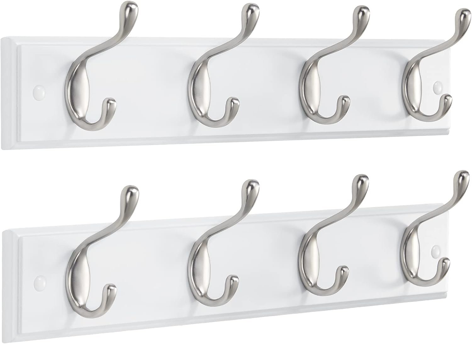 AMADA HOMEFURNISHING Coat Rack Wall Mount 2 Pack, Coat Hooks Wall Hooks Coat Hangers for Wall, Hat Racks Hooks for Hanging Coats Wall Mounted, 15.7″ L x 2.8″ W x 0.6″ H, White