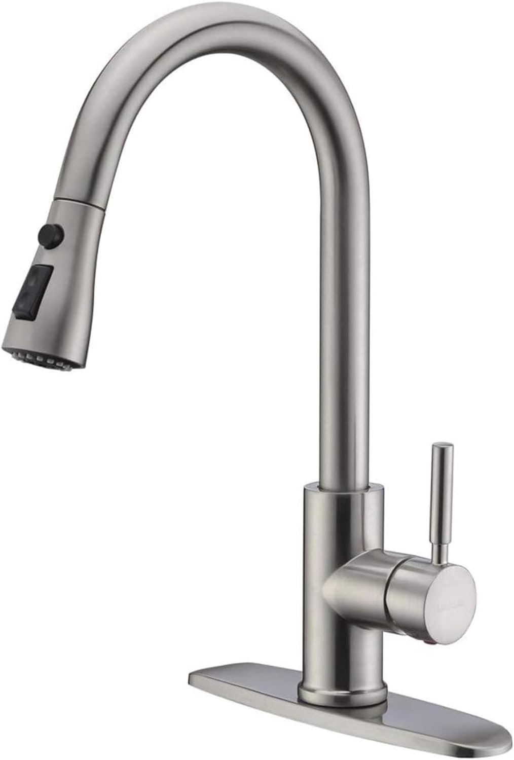 WEWE High-Arc Pull-Down Kitchen Faucet, Brushed Nickel, 3-Mode Sprayer | Soft Silicone Nozzles, Easy to Rub Clean, 360° Swivel, 20-Inch Pull-Down Reach, SUS 304, 1- or 3-Hole Fit, Ceramic Cartridge